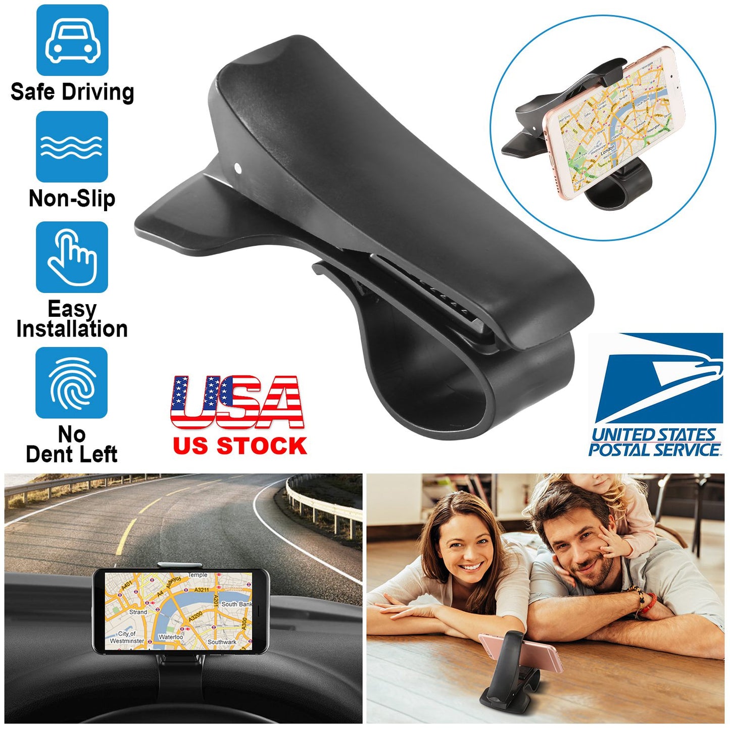 LJGelectro - Car Phone Mount Non-Slip Dashboard Phone Holder Adjustable Phone Car Cradle Clip for iPhone XS XS Max XR Galaxy S10 S9 S8 LG GPS Device