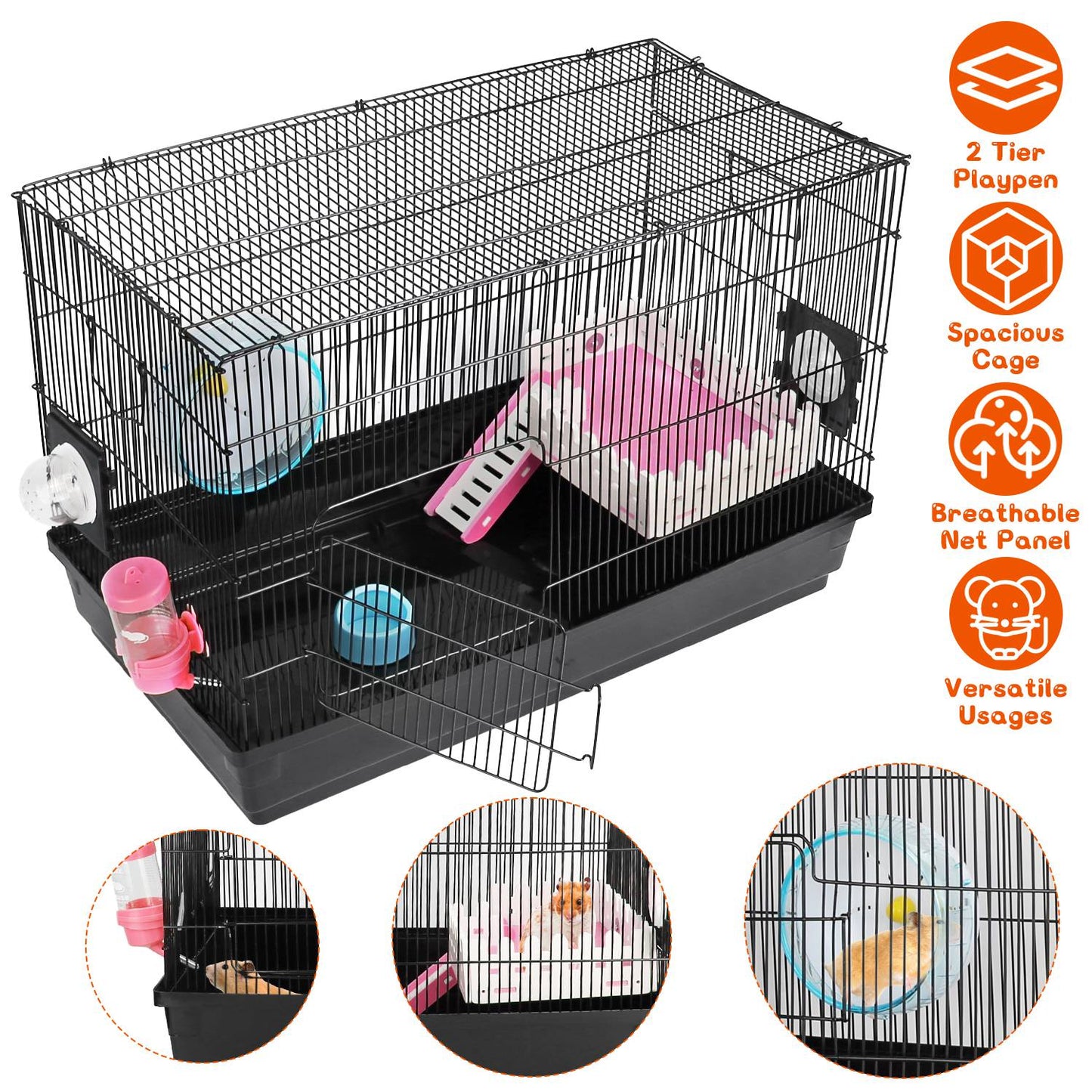 LJGelectro - 2-Tier Hamster Cage Small Animal Critter House Habitat Cage Hamster Playpen for Pet Rat Mice Hamster