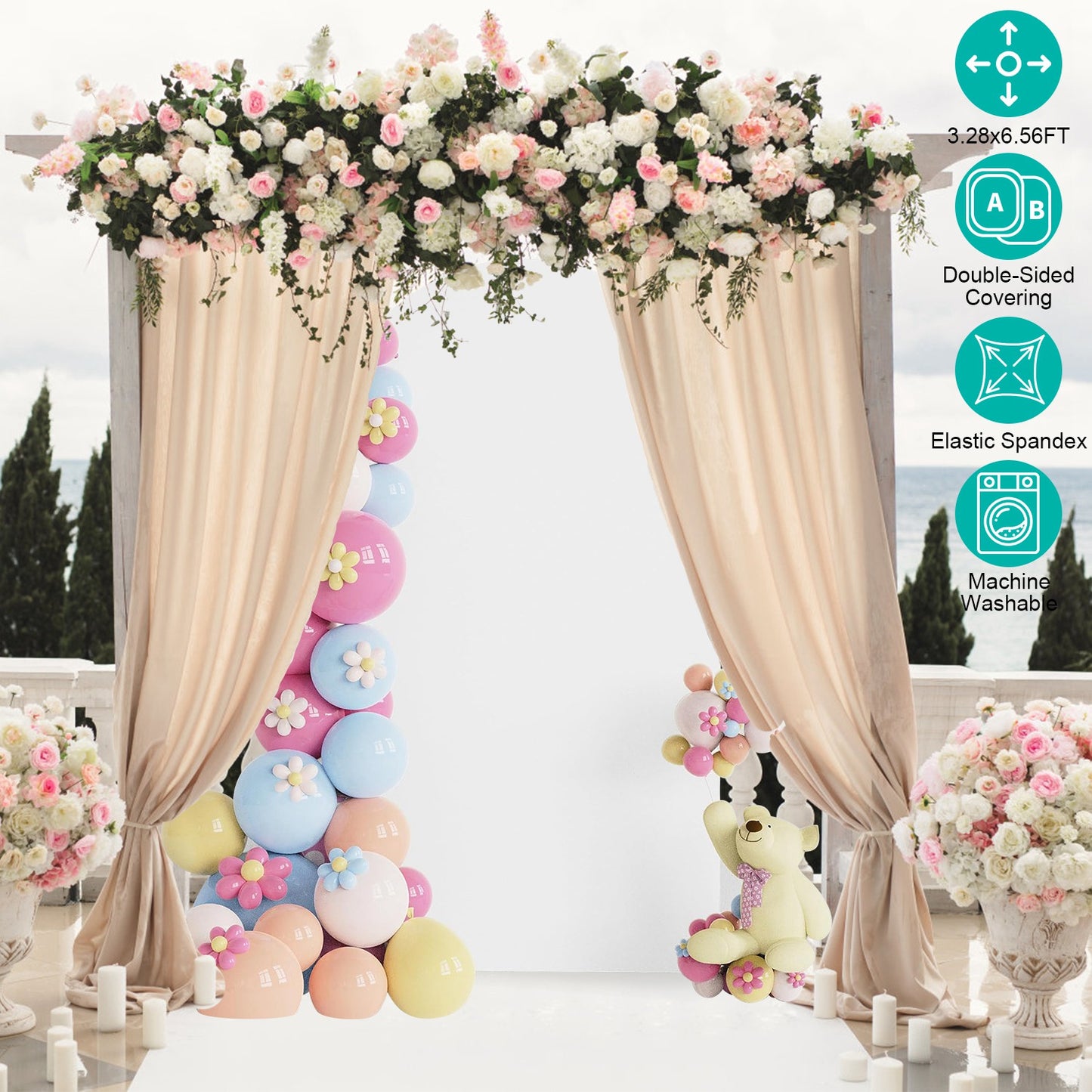 LJGelectro - Arch Backdrop Stand Cover 3.28x6.56FT White Spandex Fitted Wedding Arch Cover Elastic Double-Sided Background Covering for Birthday Party Ceremony Dec