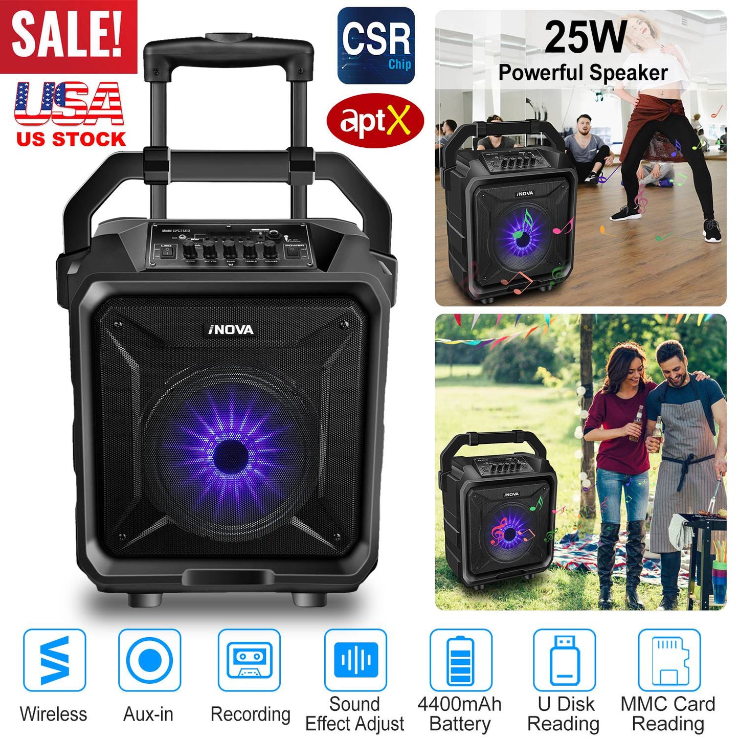 LJGelectro - Portable Wireless Party Speaker with Disco Lighting