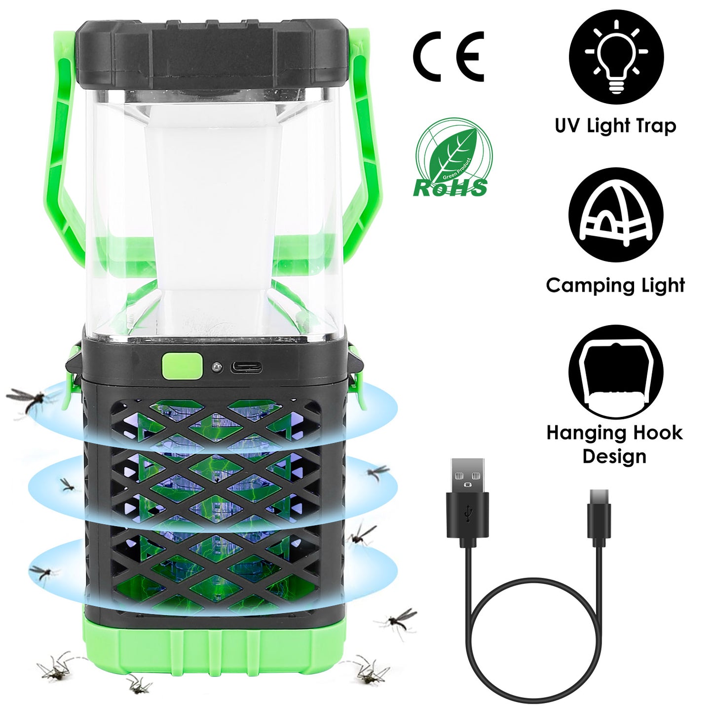 LJGelectro - 2 In 1 Electric UV Mosquito Killer Lamp with Night Light Fly Bug Zapper Pest Insect Control Light Trap Catcher Camping Lantern Outdoor Indoor