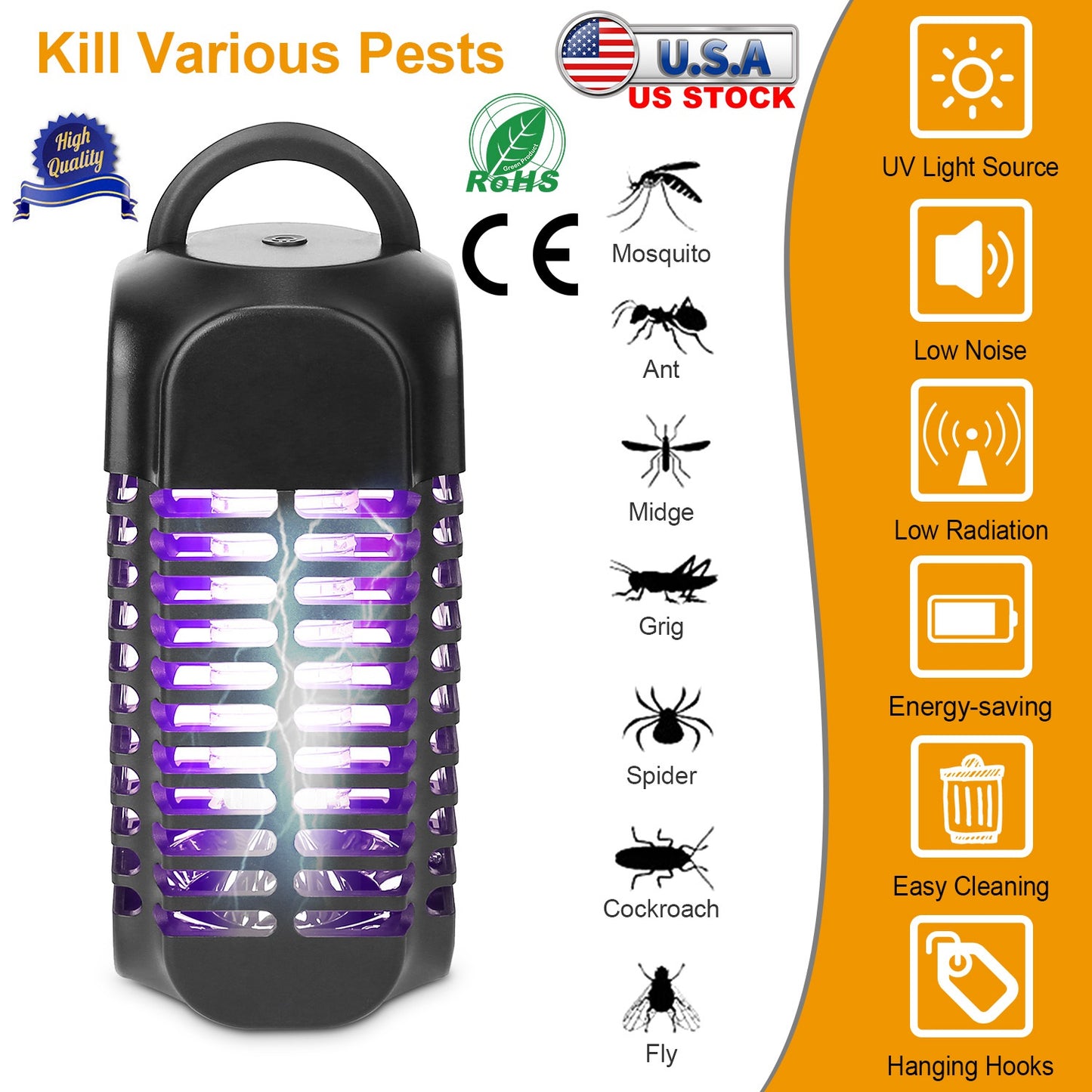 LJGelectro - Bug Zapper Electric Mosquito Killer UV Lamp Insect Killer Light Pest Fly Trap Catcher Harmless Odorless Noiseless Narrow Safe Gap for Home Restaurant