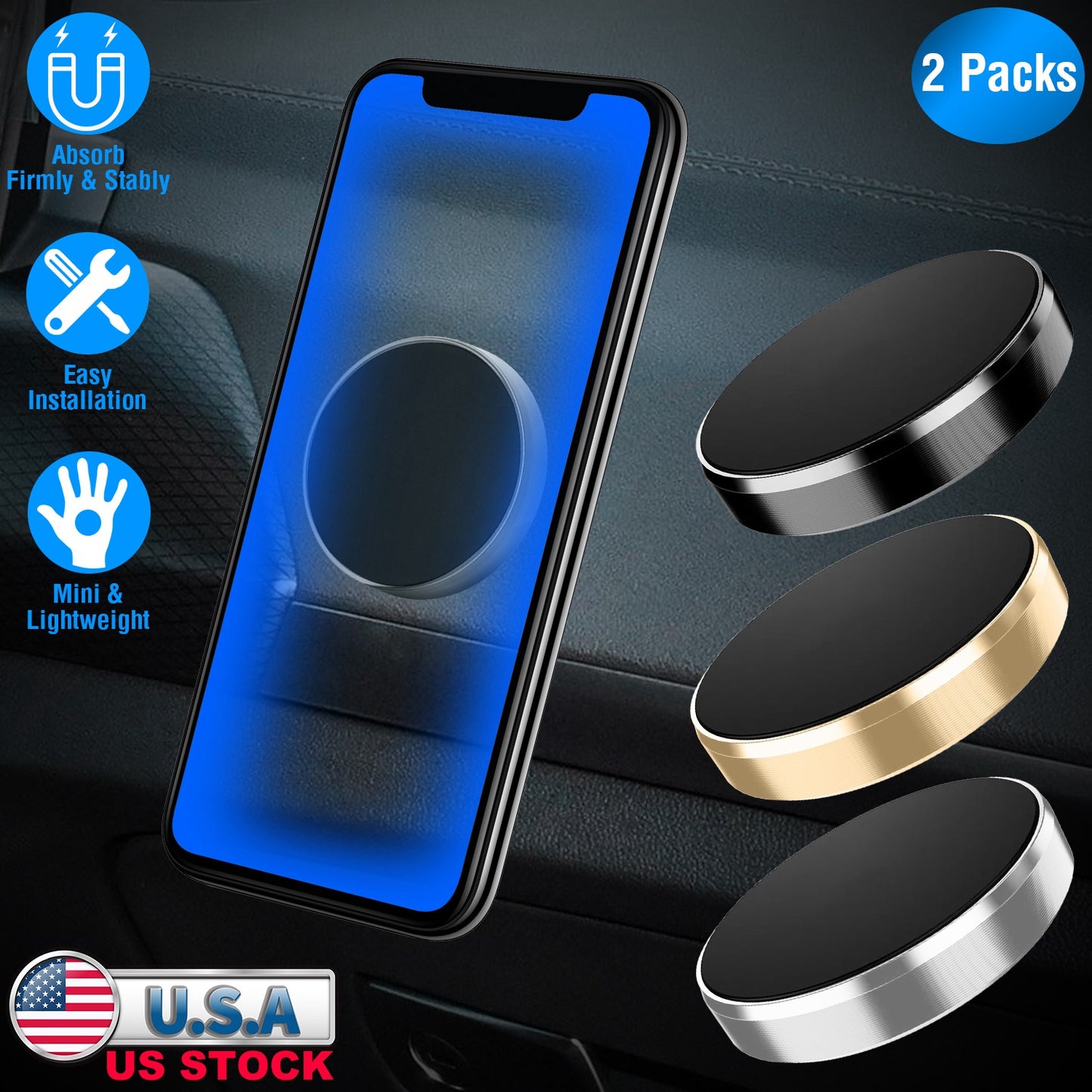 LJGelectro - 2 Pack Universal Magnetic Car Mounts Dashboard Magnetic Phone Holder Stand Fit for iPhone Galaxy Most Smartphones