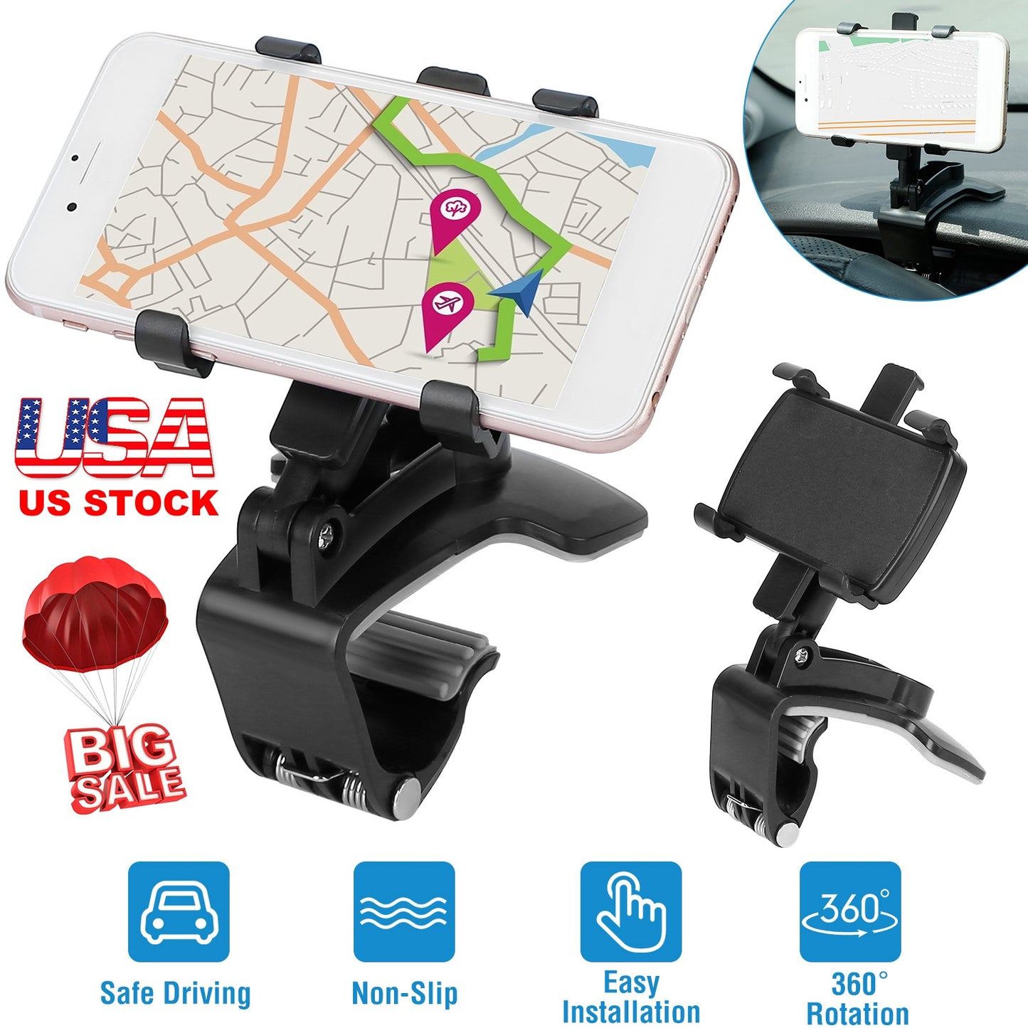 LJGelectro - Car Dashboard Phone Stand Car Phone Holder Non-slip 360°Rotation Dashboard Phone Holder Suitable For 3-7in Cell Phone