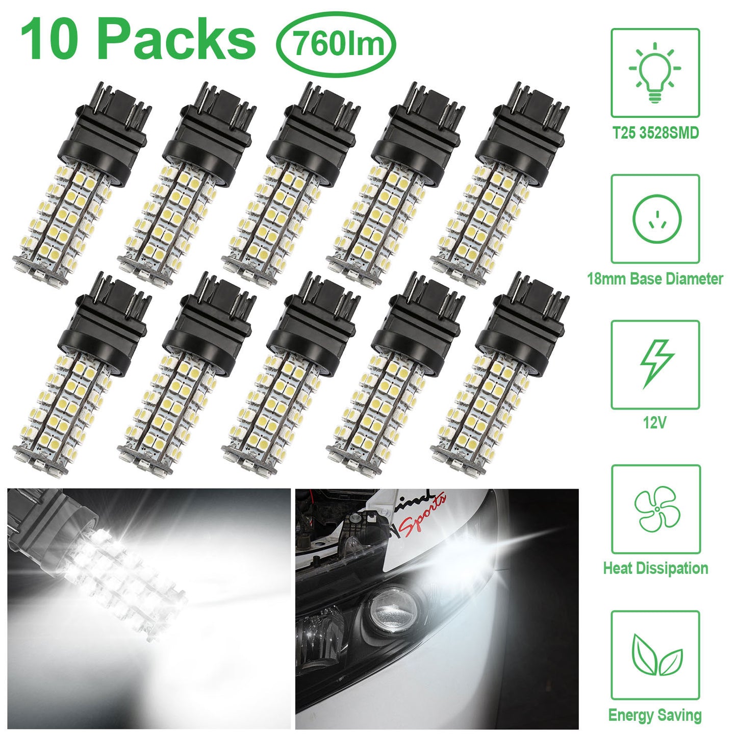 LJGelectro - 10Pcs/Kit LED Car Light Bulbs 760lm T25 3528SMD 6000K Pure White Auto Lamps Replacement for Dome Map Door Trunk Signal License Plate