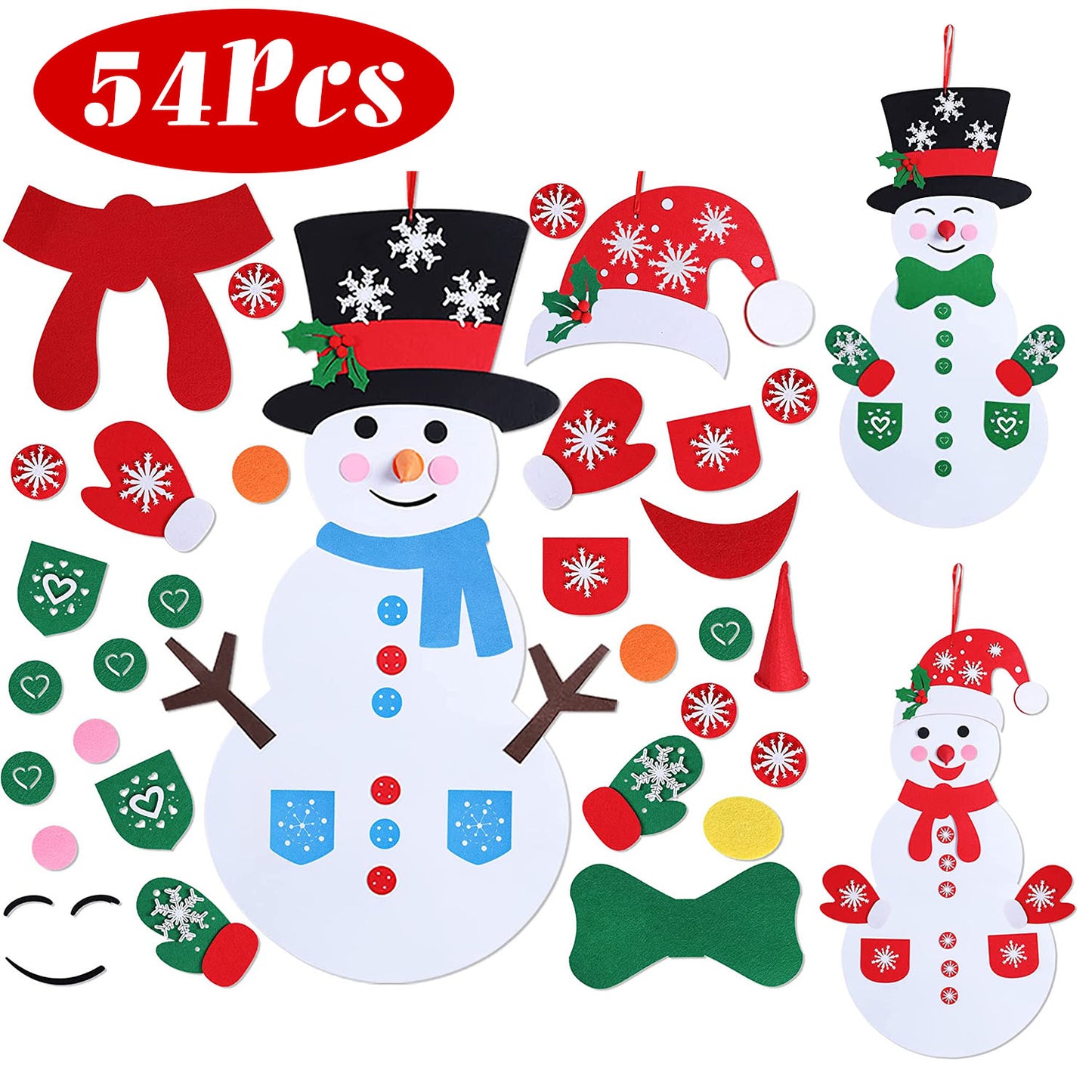 LJGelectro - Felt Christmas Snowman Set DIY Felt Christmas Hanging Decorations Kits with 54Pcs Detachable Ornaments Xmas Gift for Toddlers