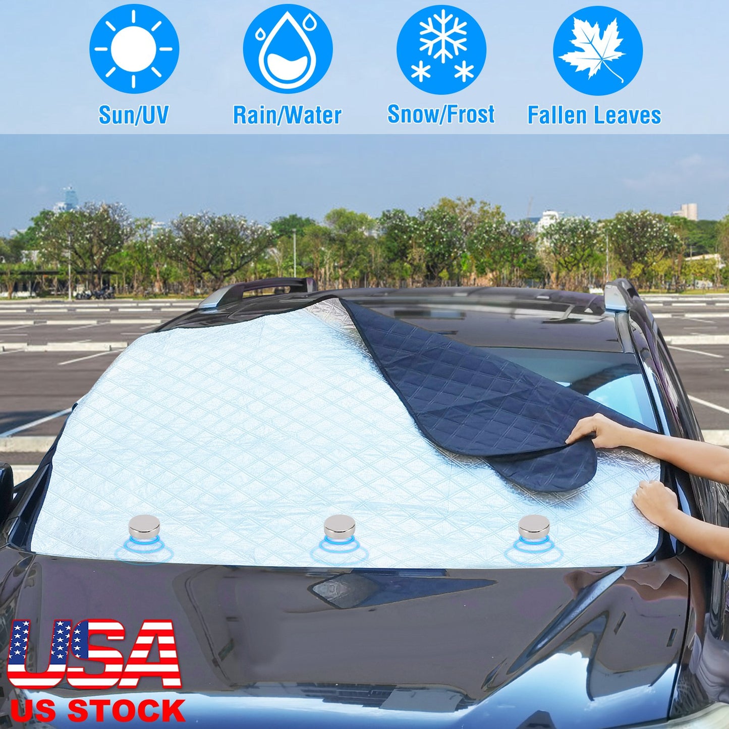 LJGelectro - 57.87x44.5In Car Windshield Snow Cover Wind-Proof Magnetic Car Windscreen Cover Frost Ice Protection with 3 Magnets Fits Most Vehicles for All Weather