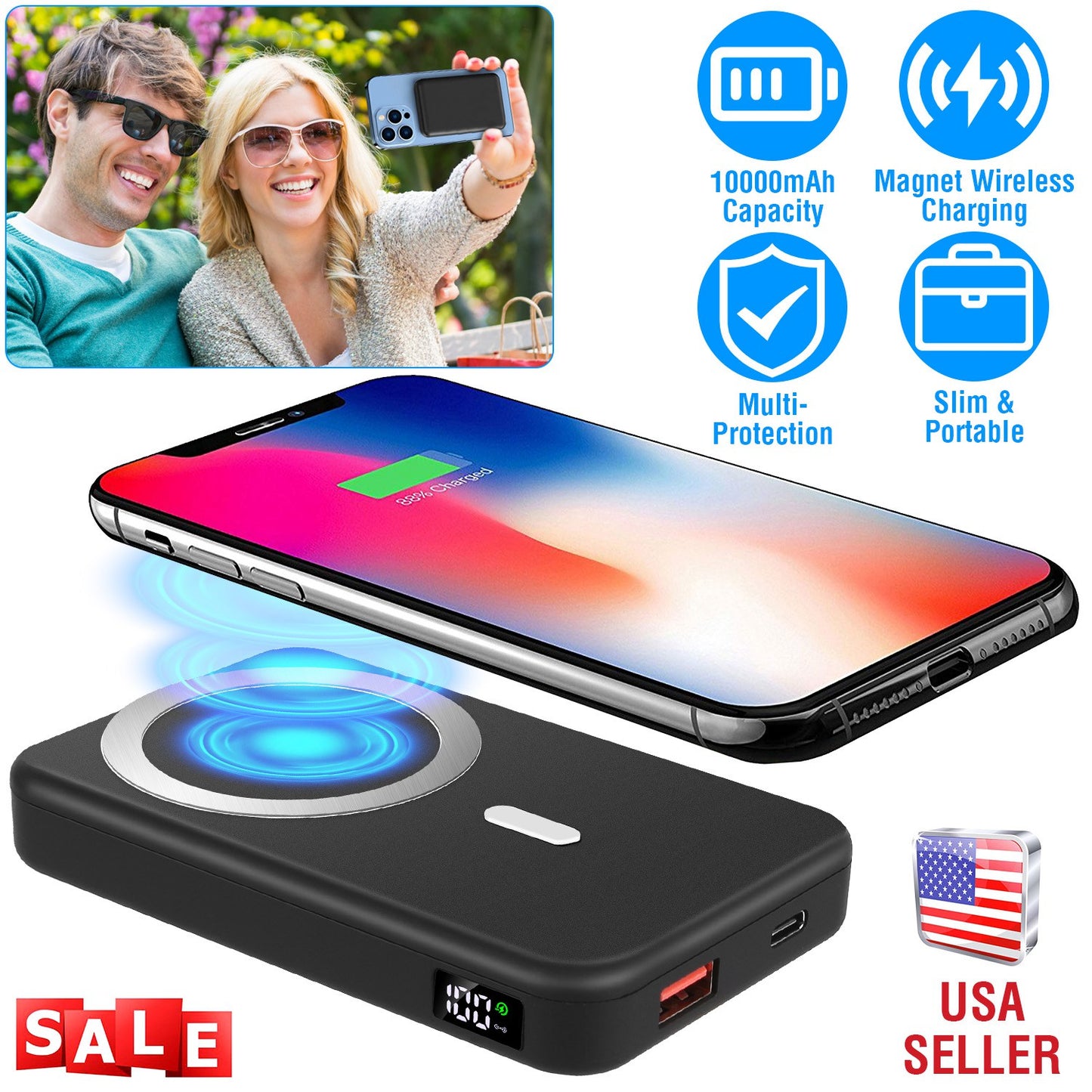 LJGelectro - Wireless Power Bank 10000mAh Magnetic Portable Charger 22.5W Fast Charging Fit for iPhone 12/13 /Pro/Mini/Pro Max