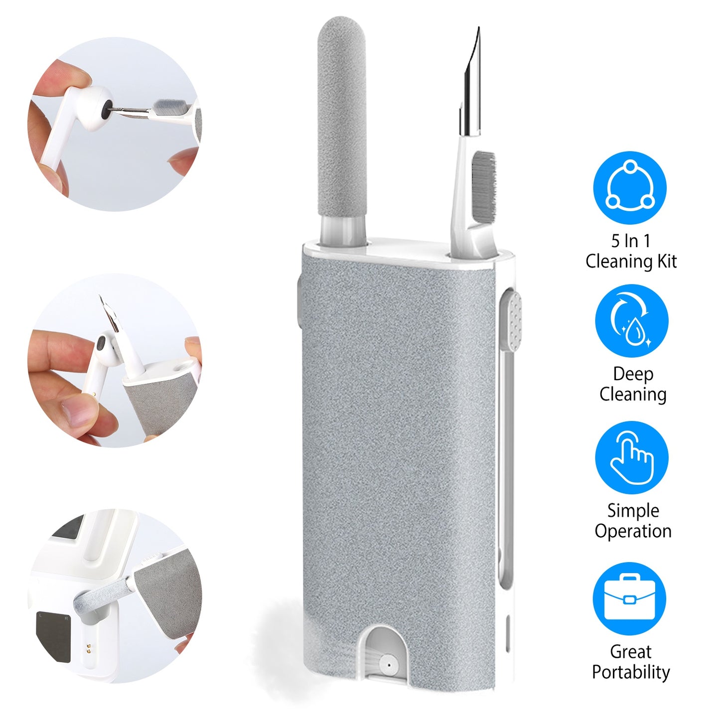 LJGelectro - Multi-Function Airpod Pen Cleaner Kit Laptop Phone Screen Mop Cleaner Earphone Cleaning Brush Charging Case Flocking Sponge Cleaner