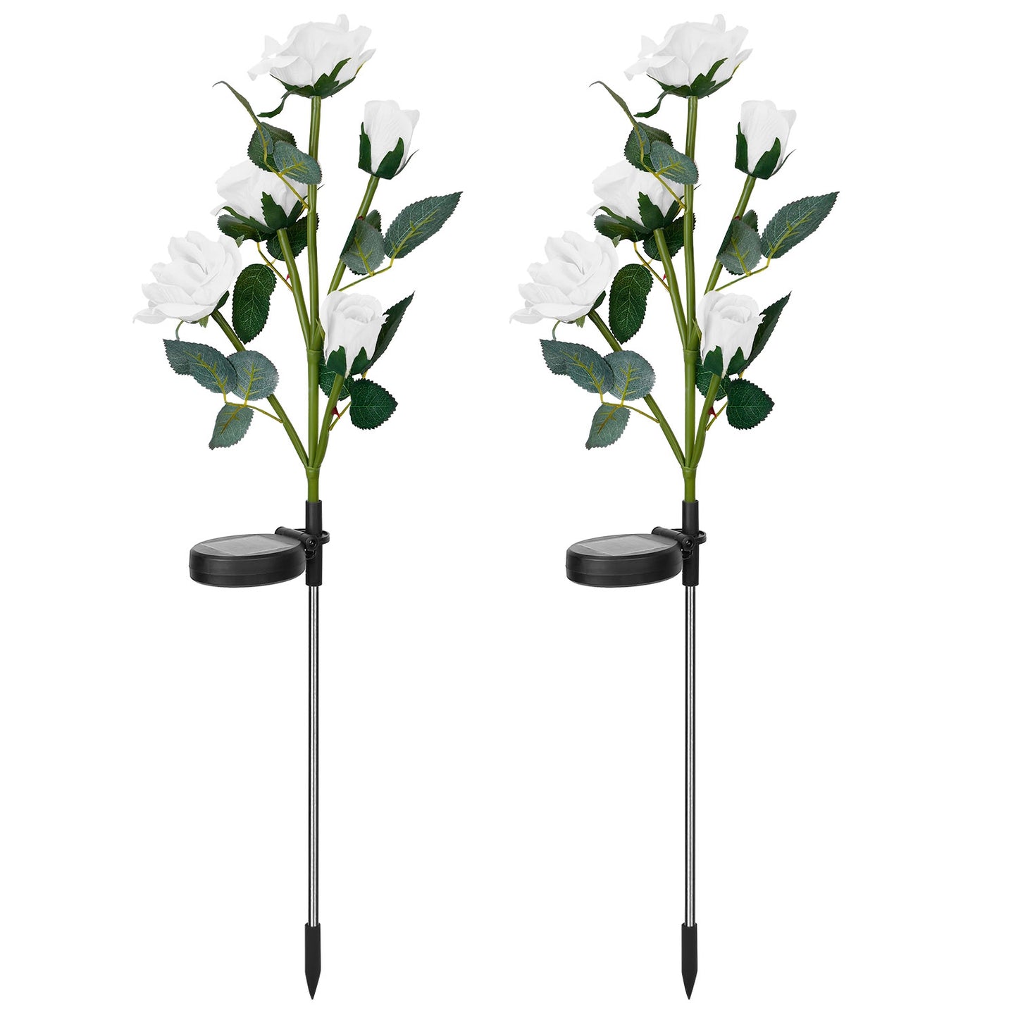 LJGelectro - 2Pcs Solar Powered Lights Outdoor Rose Flower LED Decorative Lamp Water Resistant Pathway Stake Lights For Garden Patio Yard Walkway