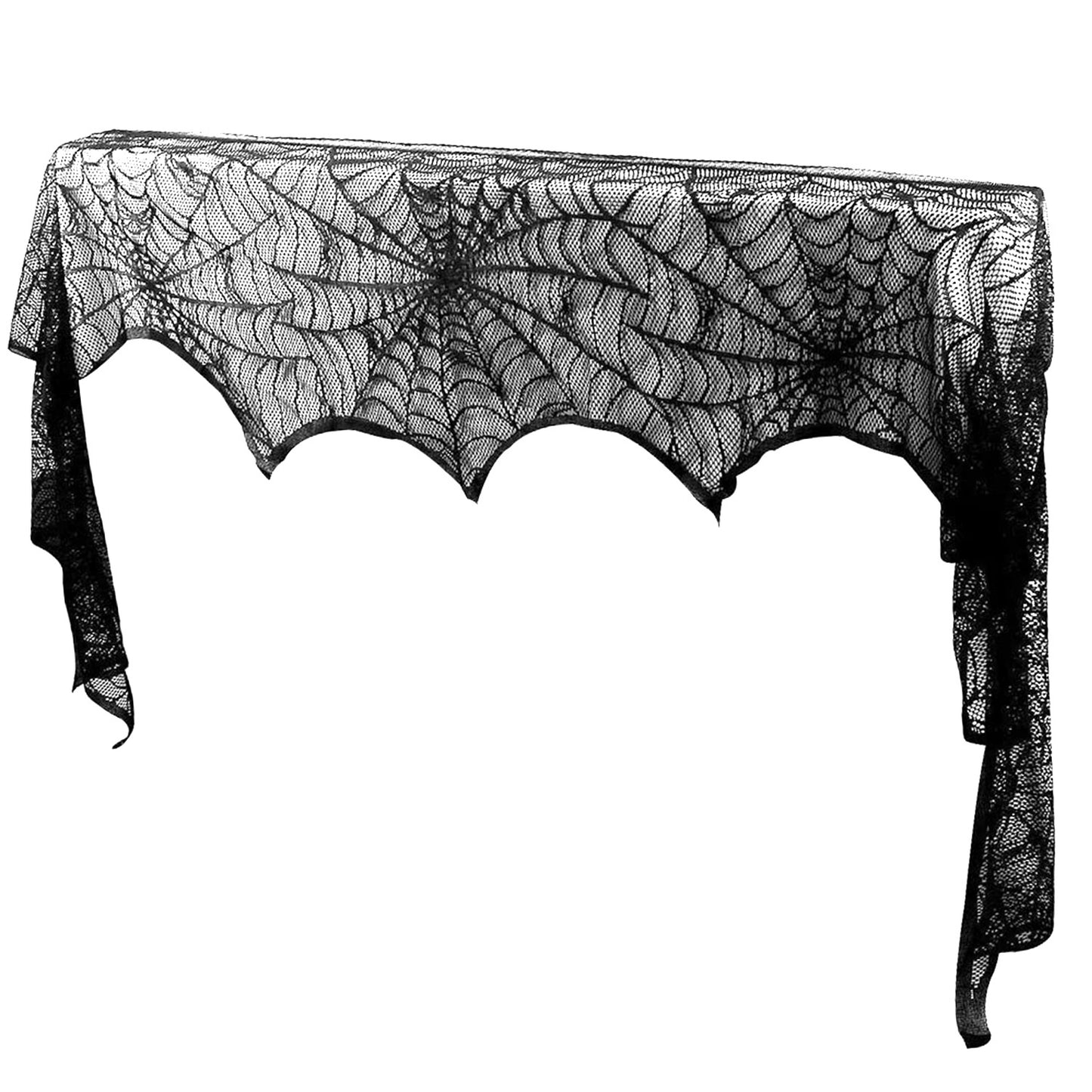 LJGelectro - Halloween Decoration Black Lace Spiderweb Fireplace Mantle Scarf Cover Festive Party Supplies Fireplace Scarf 96 x 18 inch for Halloween Christmas Par