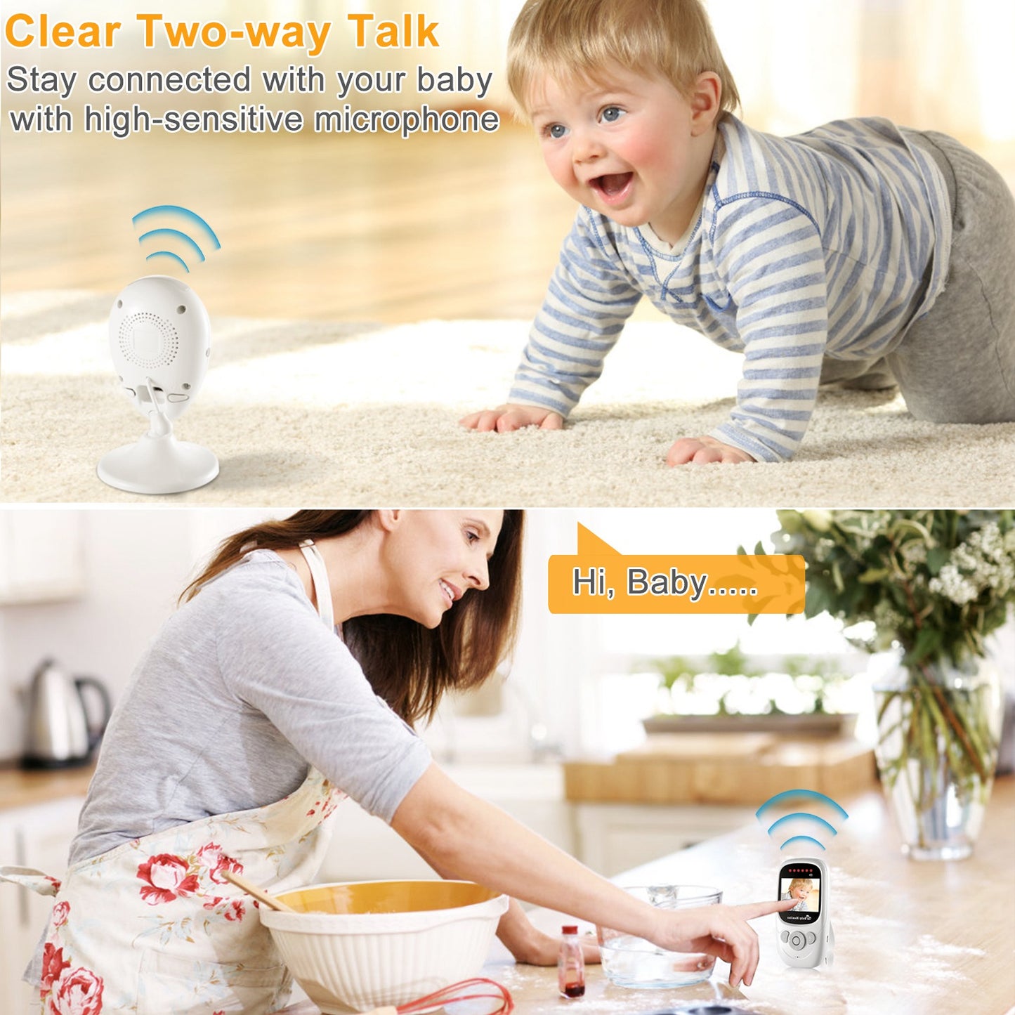 LJGelectro - 656FT Video Baby Monitor w/ Digital Camera Infrared Night Vision 2.4’’ LCD Two-way Talk Zoom Function 2.4GHz Wireless Transmission Temperature Monitor