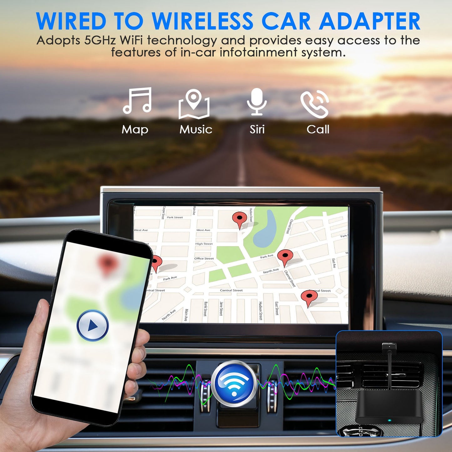 LJGelectro - Android Wireless Adapter for In-car Infotainment System 5GHz WiFi Car Auto Navigation Player Fit for FORD HONDA CHEVROLET IOSPhone 6+