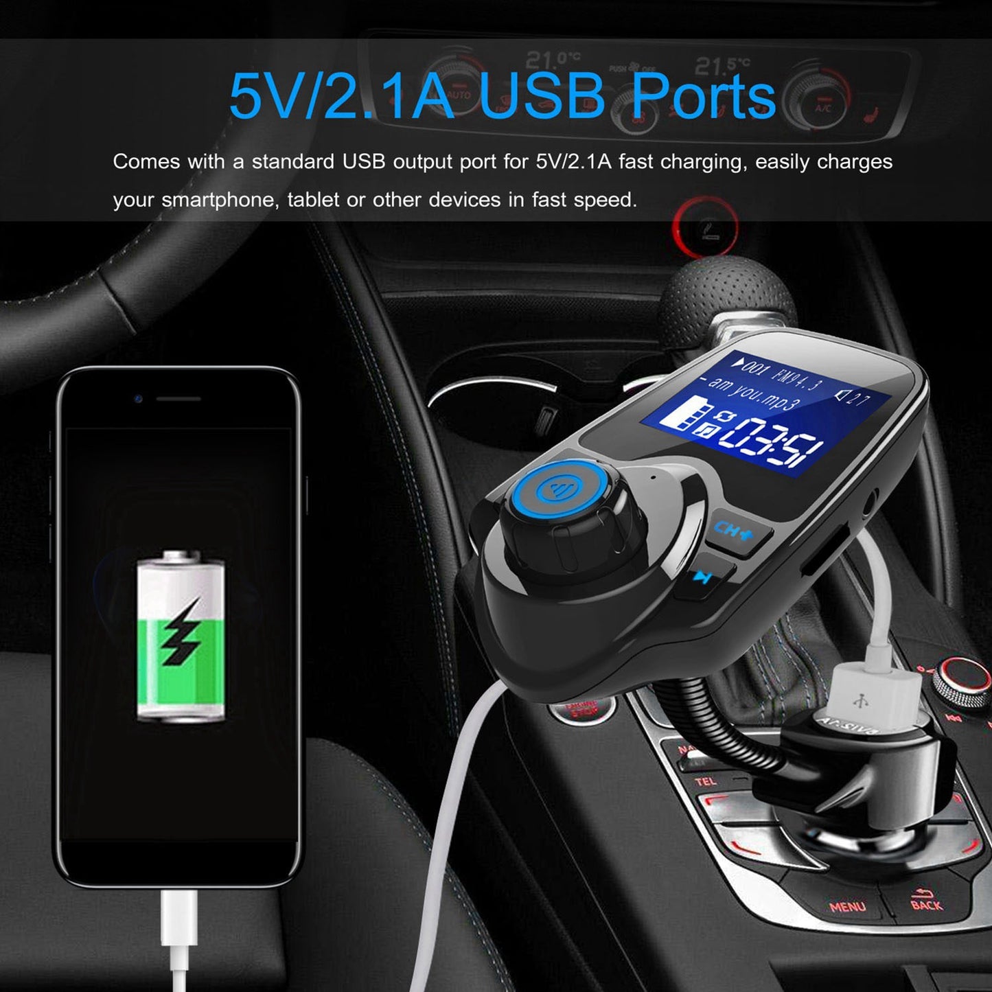 LJGelectro - iMounTek Car Wireless FM Transmitter Fast USB Charge Hands-free Call Car MP3 Player AUX Input