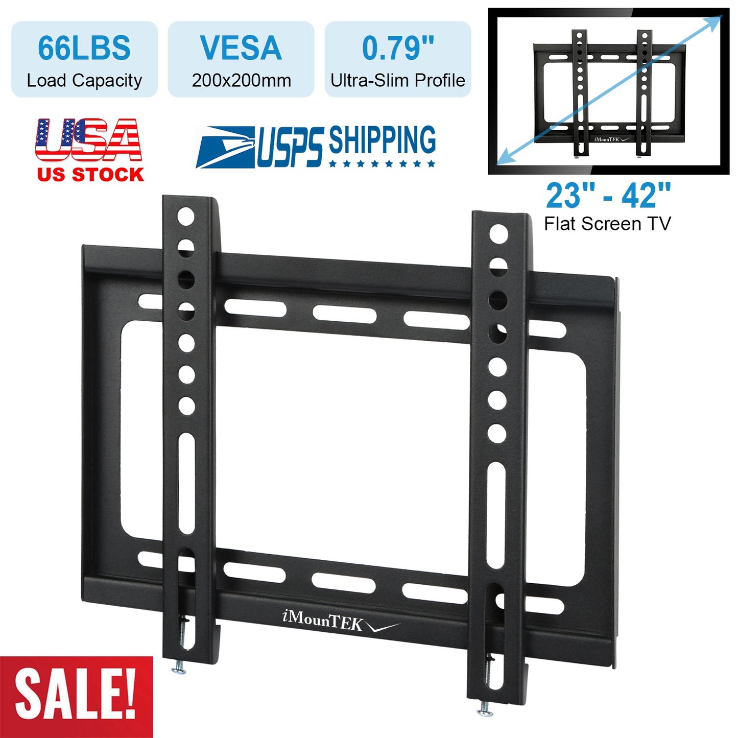 LJGelectro - Fixed TV Wall Mount Bracket for 23"-42" LED/LCD/PLASMA Flat TV VESA 200x200mm