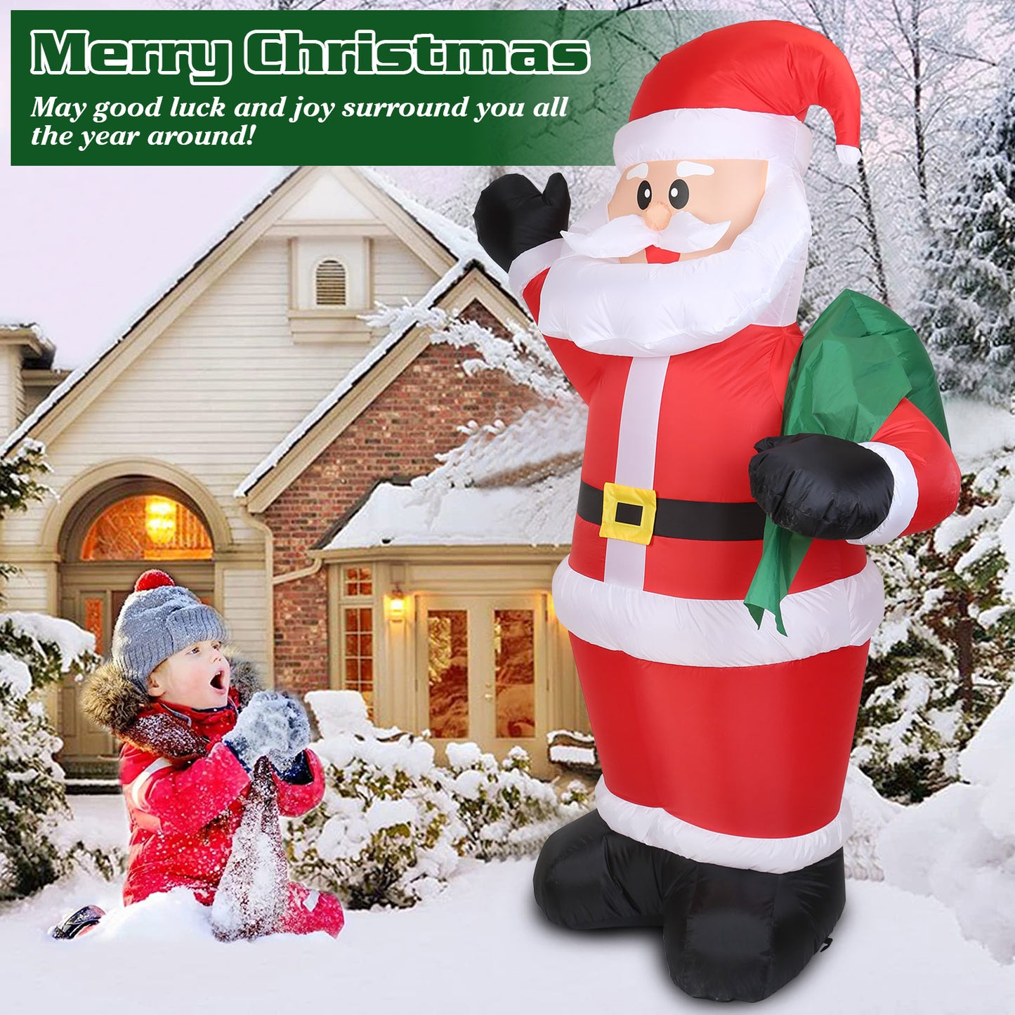 LJGelectro - 6.4ft Inflatable Christmas Giant Santa Claus Blow up Light up Santa Claus with LED Lights Gift Bag IPX4 Waterproof Christmas Outdoor Yard Lawn Holiday