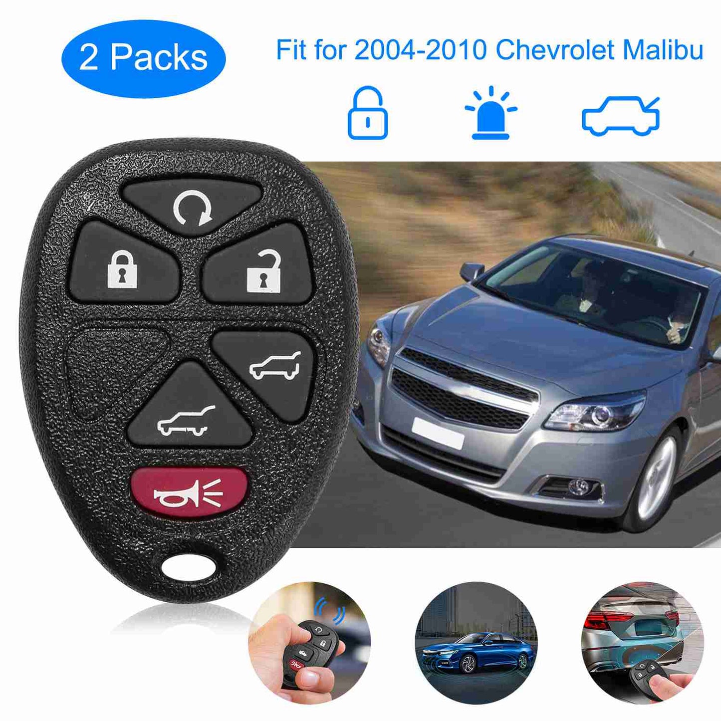 LJGelectro - 2 Keyless Entry Car Key Remote Key Fob Case Button Pad Replacement for 2004-2010 Chevrolet Malibu KOBGT04A