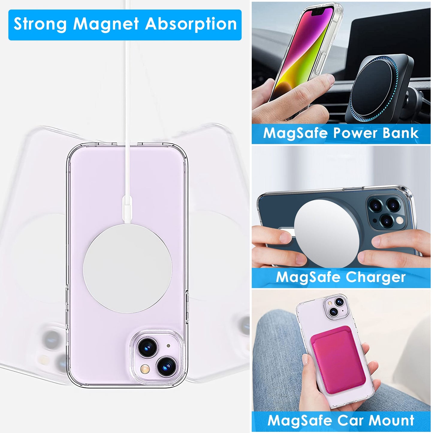 LJGelectro - Magnetic Clear Phone Case Shockproof Transparent Phone Cover with Strong Magnet Absorption MagSafe Fit for iPhone 14/14Plus/14Pro/14Pro Max/13/13Pro/1