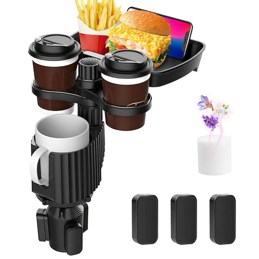 LJGelectro - 4-in-1 Car Cup Holder Tray Food Table Phone Hold Car Expander Detachable 360 Degree Rotatable Expandable Base Car Desk