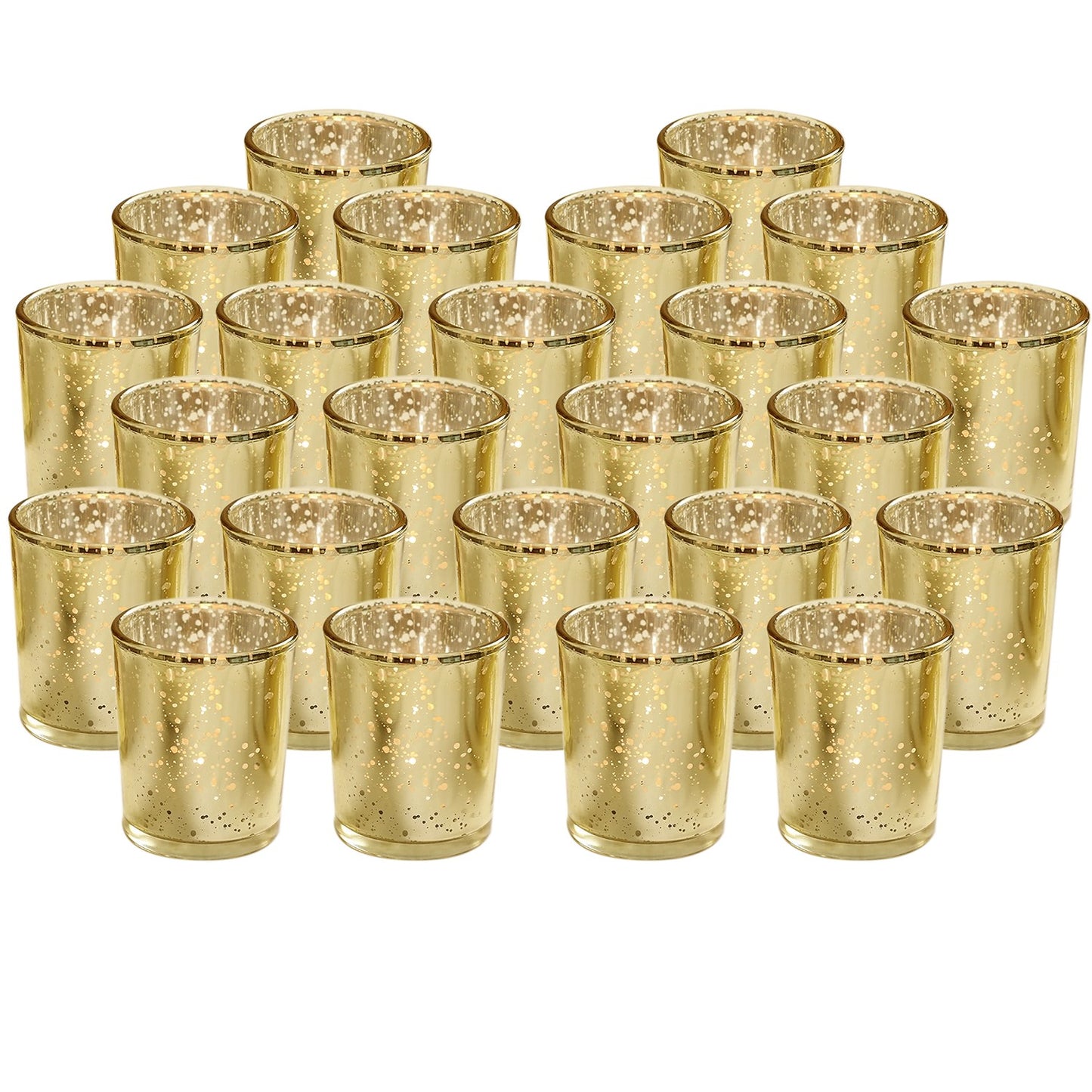 LJGelectro - 24Pcs Gold Votive Tealights Candle Holders Mercury Glass Shinny Candle Holders For Wedding Birthday Party Home Decoration Table Centerpiece