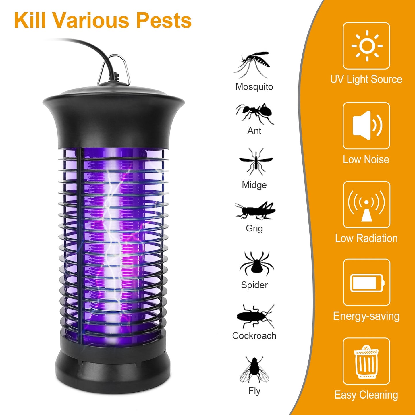 LJGelectro - Electric Bug Zapper Mosquito Killer UV Light Flying Zapper Insect Killer Lamps Pest Fly Trap Catcher Odorless Noiseless