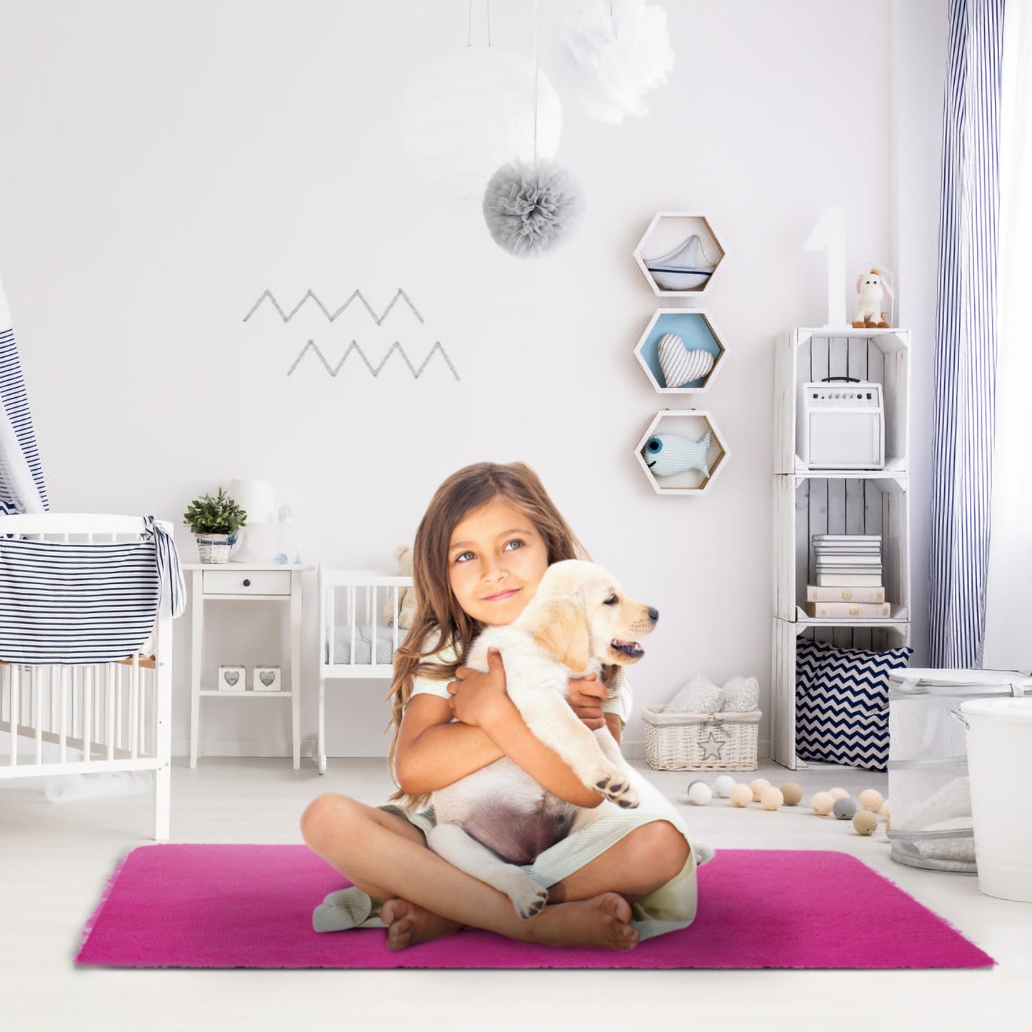 LJGelectro - Fluffy Bedroom Rug 4’ x 2.6’ Anti-Skid Shaggy Area Rug Decorative Floor Carpet Mat for Nursery Bedroom Living Room