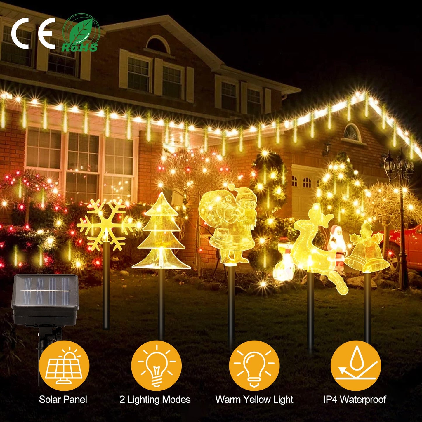 LJGelectro - 5Pcs Mixed Christmas Decoration Light Solar Stake Light Waterproof Reindeer Snowflake Bell Christmas Tree Santa Claus Light Outdoor Landscape Light