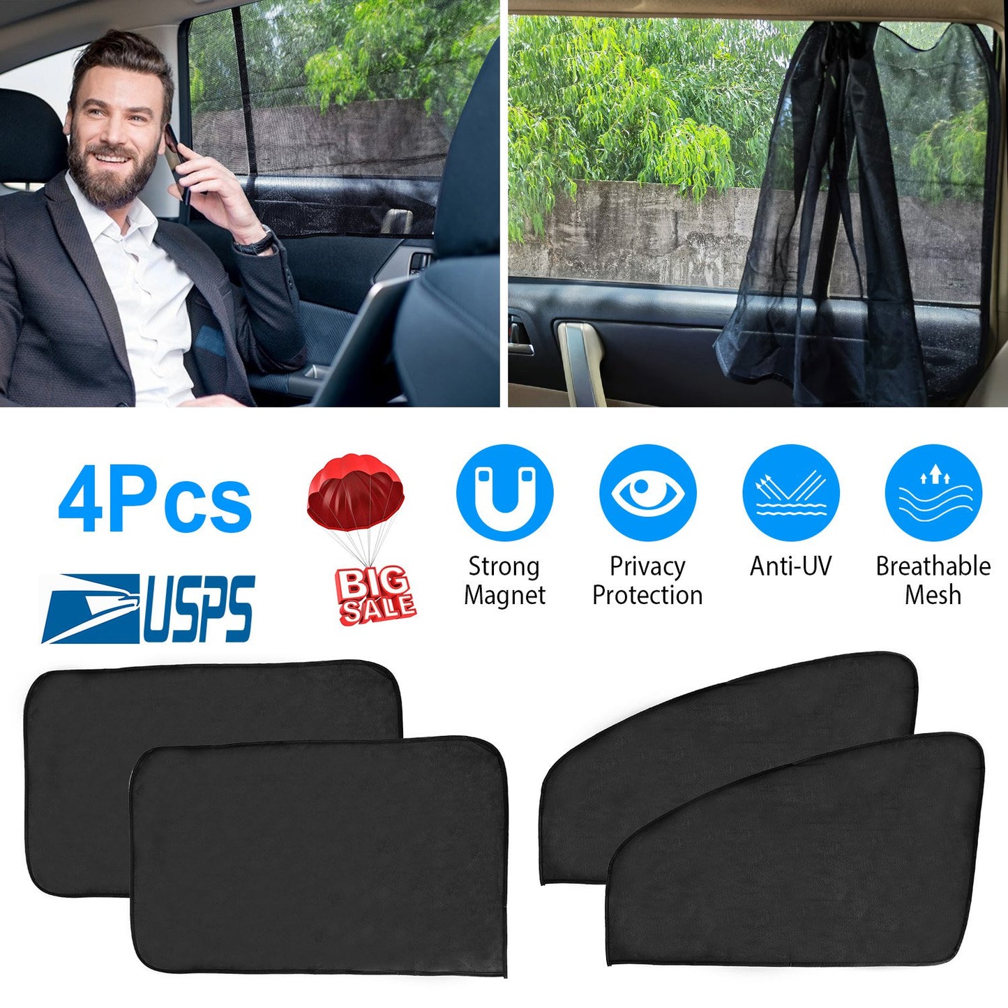 LJGelectro - 4Pcs Front Rear Car Window Magnet Covers Breathable Mesh Sun Shade Privacy Curtain Heat Insulated UV Protection Car Windshield For Baby Kids