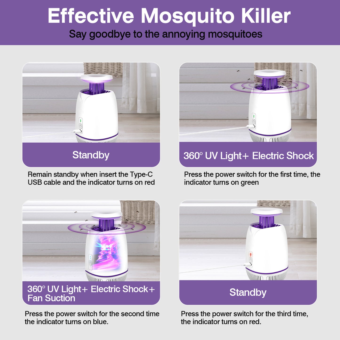 LJGelectro - Plug-in Mosquito Zapper Max 1076Sq.Feet Range Electric Fly Zapper with 3 Modes Mosquito Killer Lamp for Indoor Outdoor