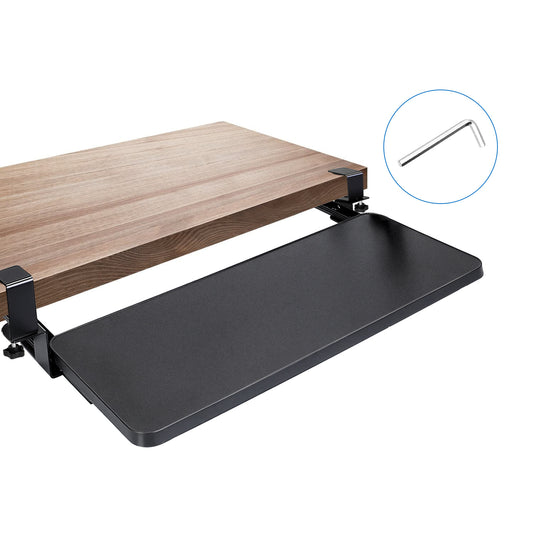 LJGelectro - 25.59x9.64x0.51in Keyboard Mouse Tray Under Desk Retractable Slide Out Drawer Height Adjustable with C Clamp 55LBS Load