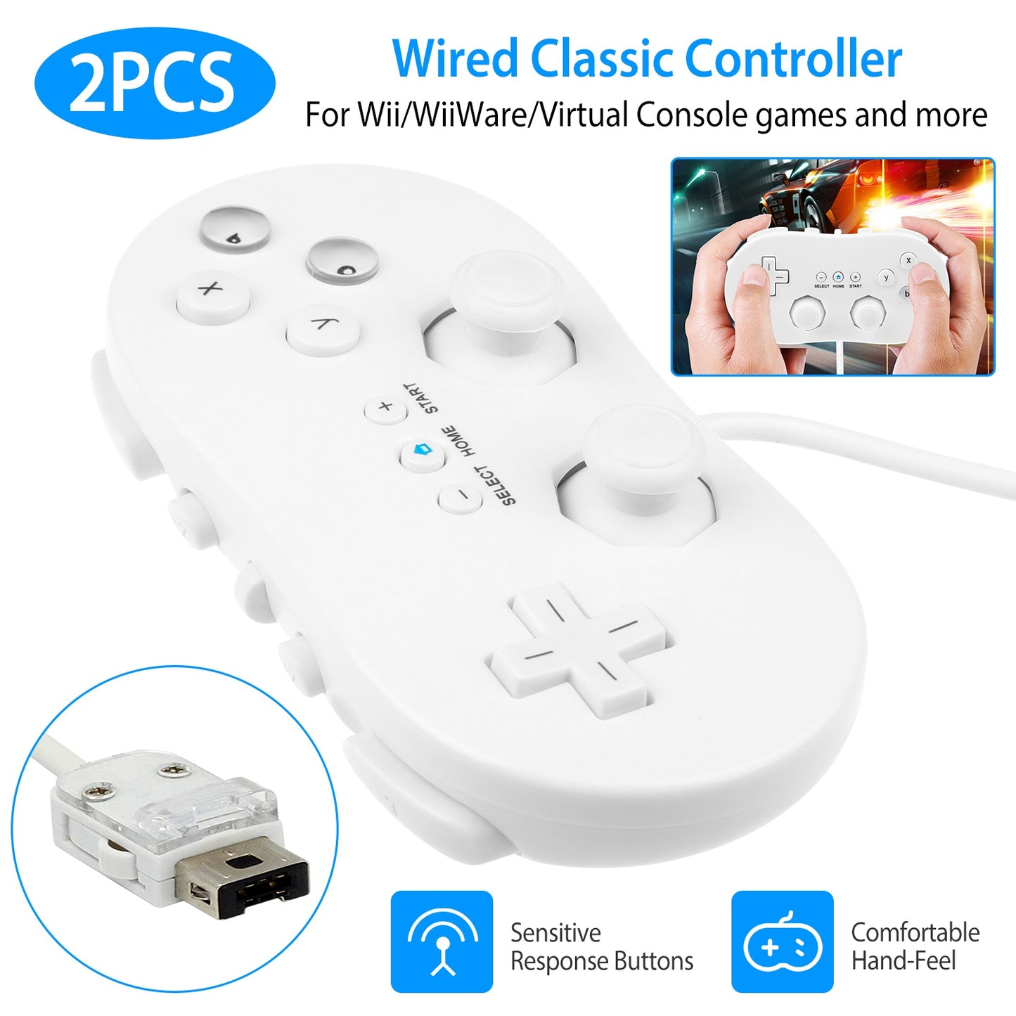 LJGelectro - 2PCS Classic Game Controller Pad Wired Gamepad Joypad Joystick for Nintendo Wii Remote