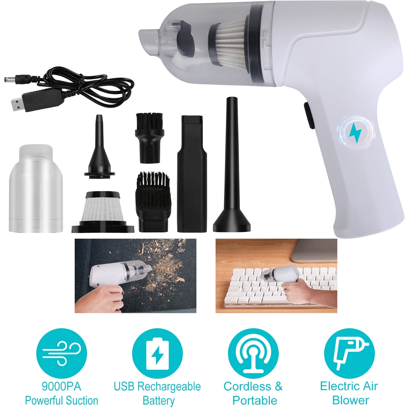 LJGelectro - 2-in-1 Cordless Vacuum Cleaner and Air Duster Rechargeable Handheld Compressed Air Duster Electric Air Blower Keyboard Cleaner For Car Home Office