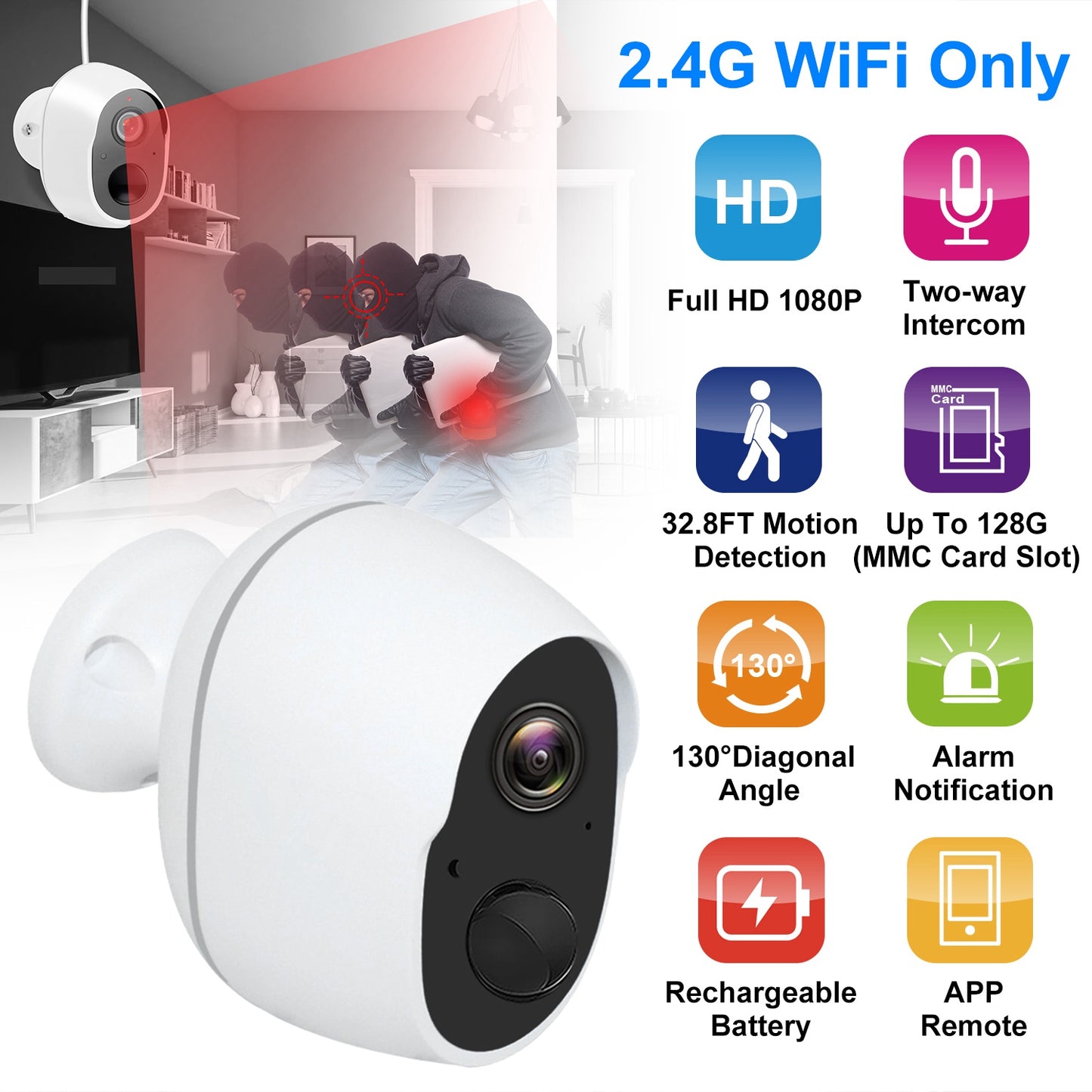 LJGelectro - 1080P FHD WiFi IP Camera Two-Way Audio Security Surveillance Camera IP65 Waterproof Motion Sensor Night Vision Network Camcorder APP Control For Kids