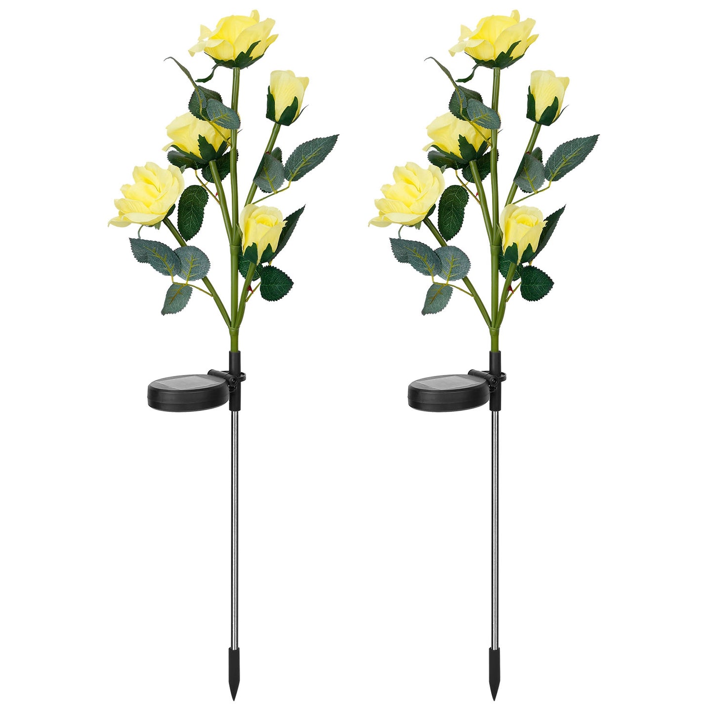 LJGelectro - 2Pcs Solar Powered Lights Outdoor Rose Flower LED Decorative Lamp Water Resistant Pathway Stake Lights For Garden Patio Yard Walkway