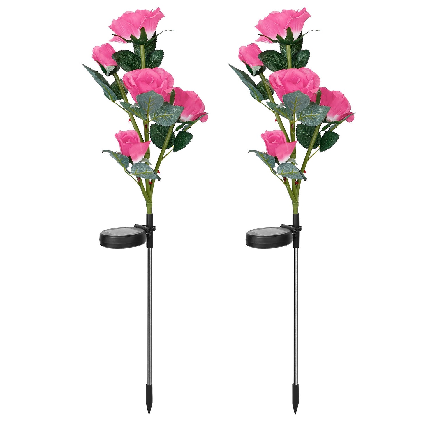 LJGelectro - 2Pcs Solar Powered Lights Outdoor Rose Flower LED Decorative Lamp Water Resistant Pathway Stake Lights For Garden Patio Yard Walkway