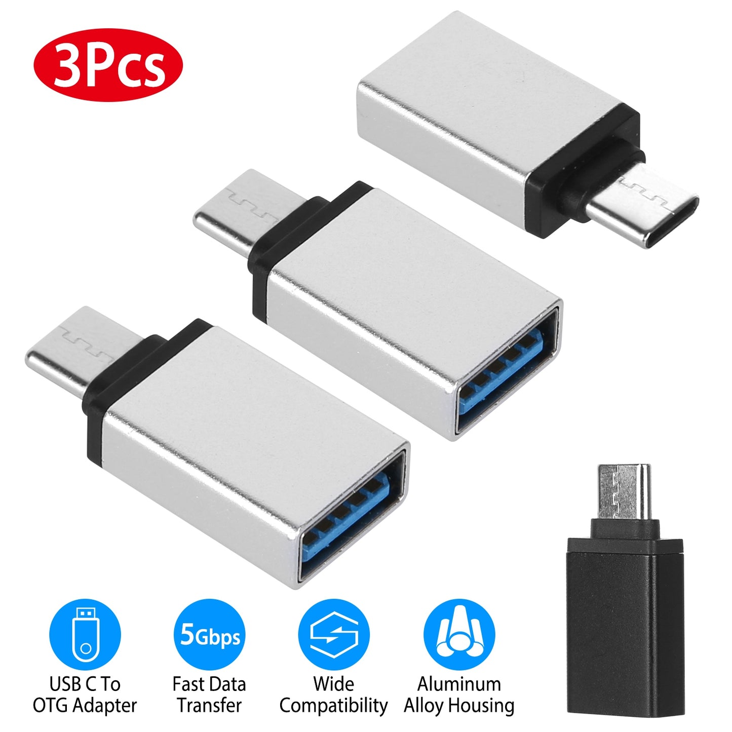 LJGelectro - 3 Packs USB C Type-C Male to USB A 3.0 OTG Male Port Converter Adapter Data Connector Android