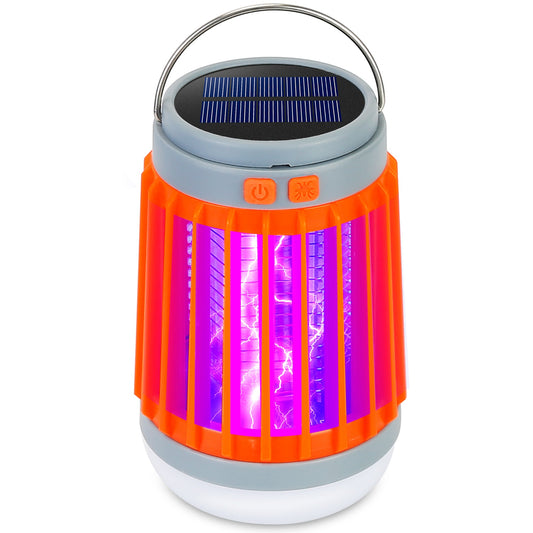 LJGelectro - Solar USB Electric Bug Zapper Mosquito Insect Killer Lamp Portable UV Light Bulbs Fly Trap Catcher w/ 5 Light Modes Hanging Hook