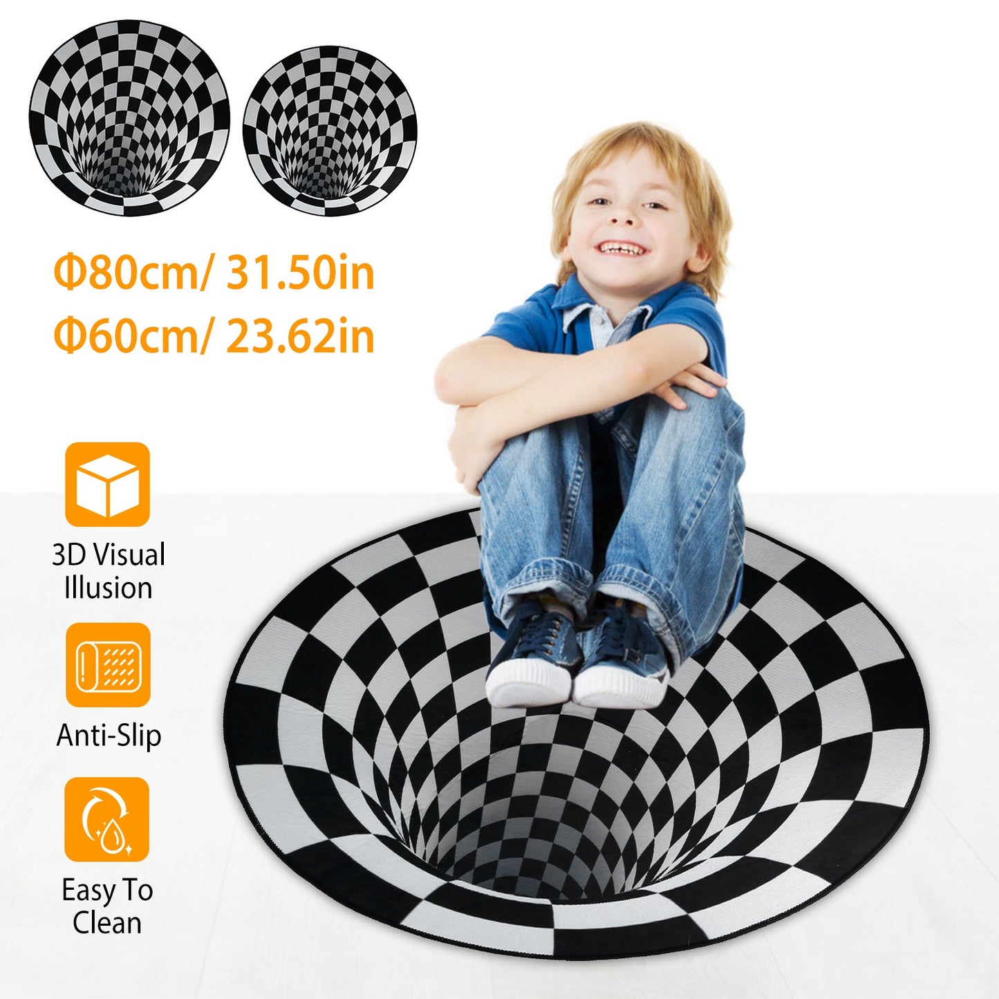 LJGelectro - 3D Visual Floor Area Mat Anti-slip Illusion Rug Doormat Round Living Room Carpet Mat