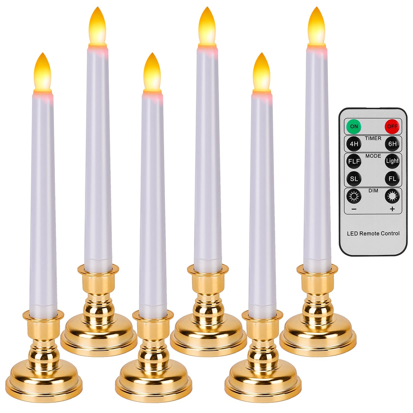 LJGelectro - 6 Packs Flameless Taper Candles 9.8in Electric LED Candles Warm White w/ 4 Light Modes Remote Control Timer Removable Candlesticks