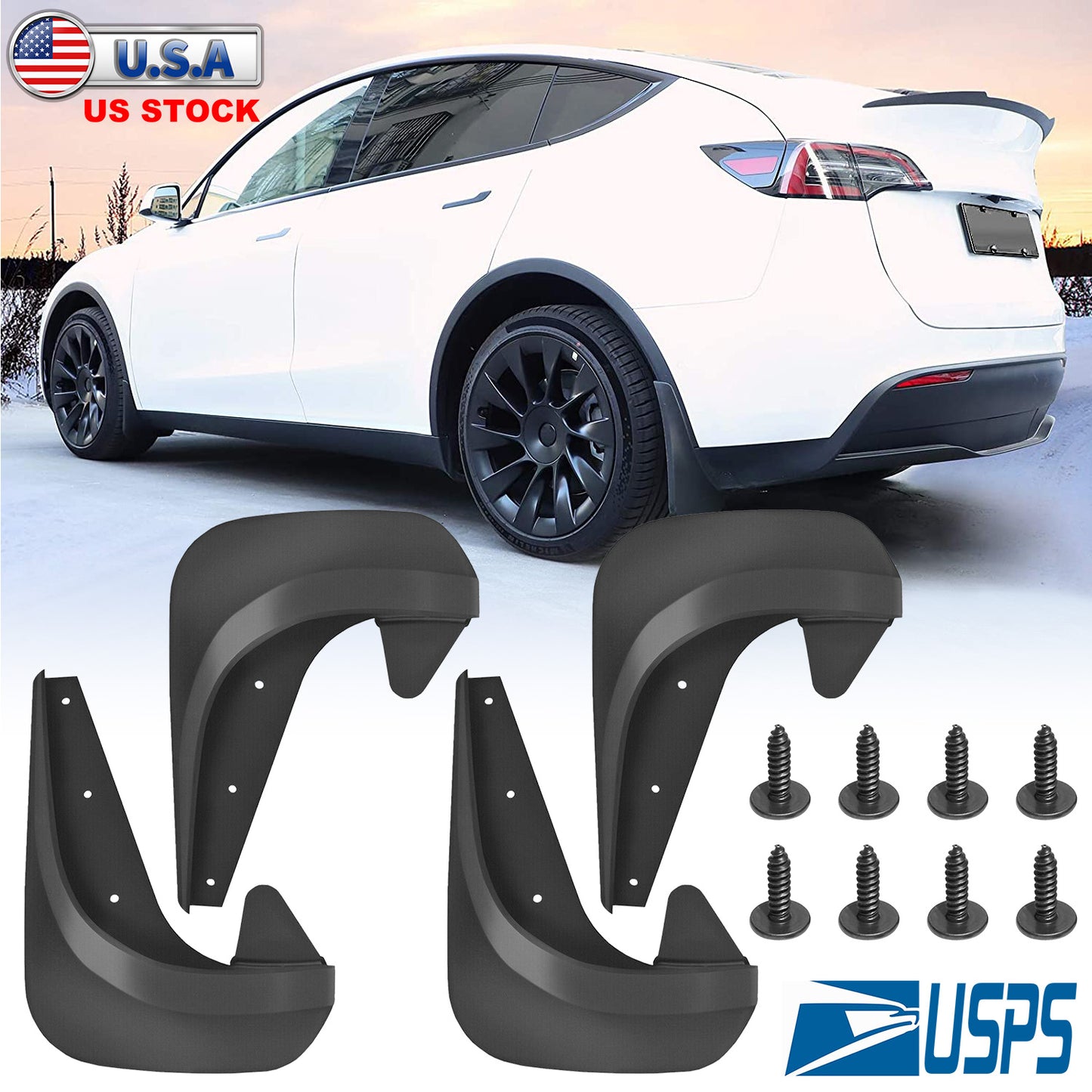 LJGelectro - 4Pcs Universal Car Splash Guards Fit for HONDA FORD CHEVROLET Mudguard Flaps For Front Rear Tire w/ Hardware