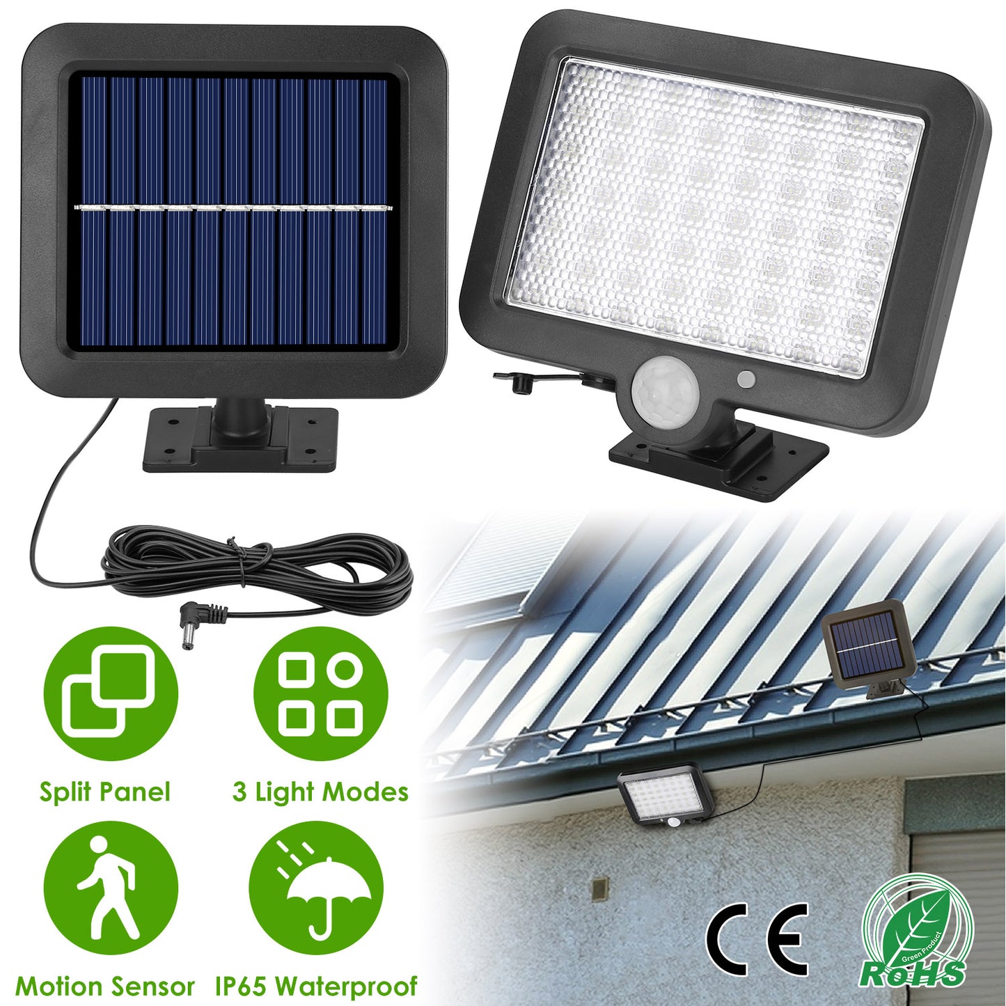 LJGelectro - 56 LEDs Outdoor Solar Security Light Flood Light Wall Solar Lamp Motion Sensor Solar Light LED Garden Path Garage Light