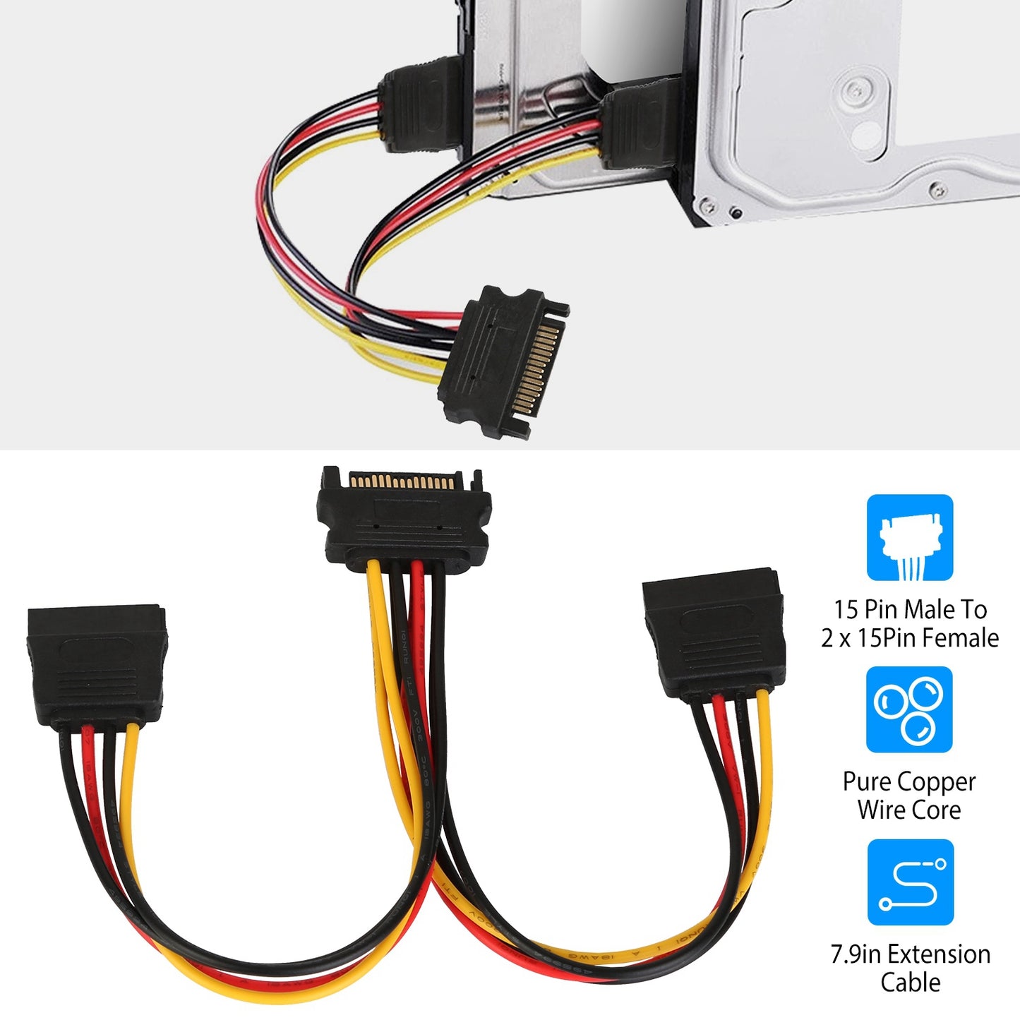 LJGelectro - 15 Pin Y Splitter Cable Adapter Male To Female Converter Cord for Hard Drive