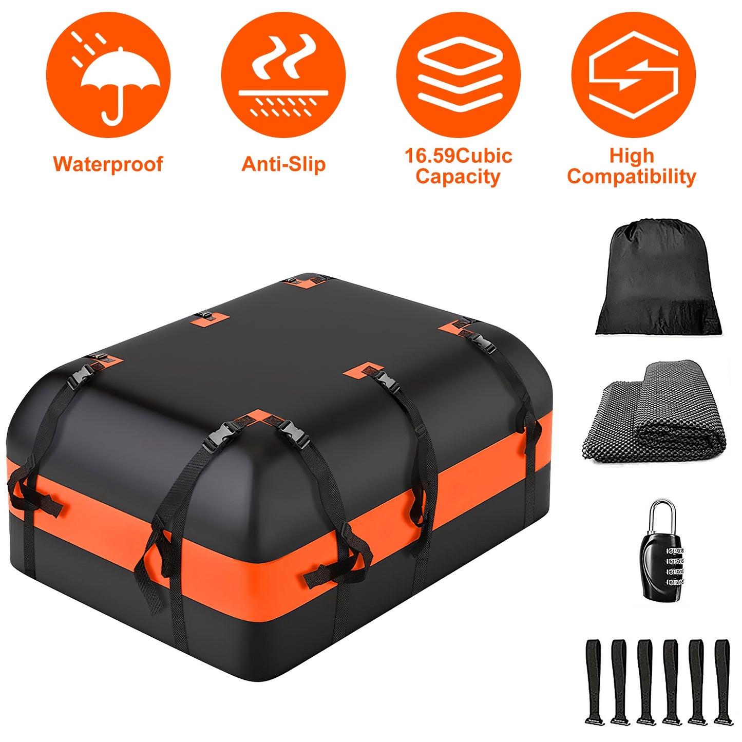 LJGelectro - Cargo Carrier Bag Rooftop Travel Bag 16 Cubic Feet Waterproof Luggage Storage Carriers Anti-Slip Mat Suit for All Vehicle