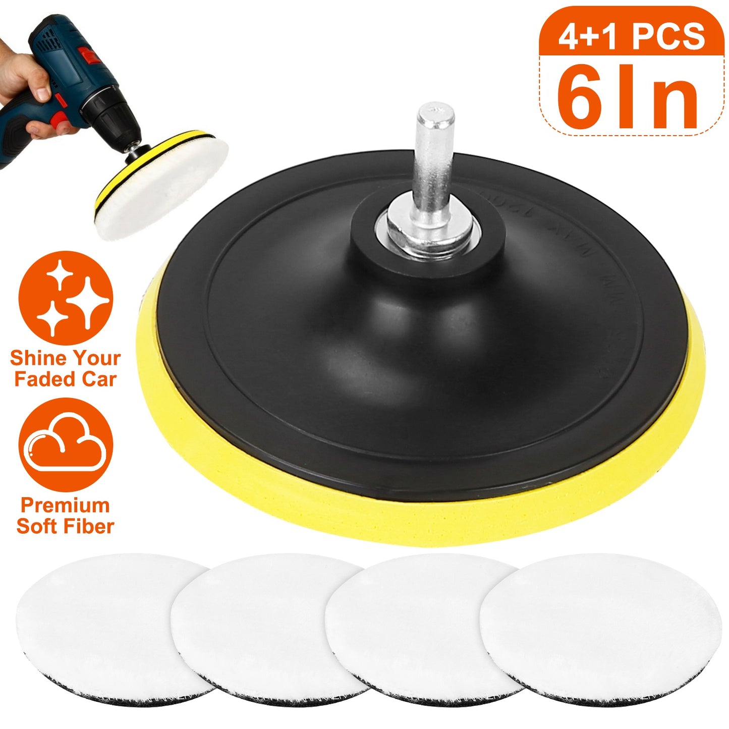 LJGelectro - 5Pcs 6" Buffing Polishing Pads Car Plush Buffing Waxing Wheels Mop Set with M14 Drill Screw for Car Polisher Drill Adapter