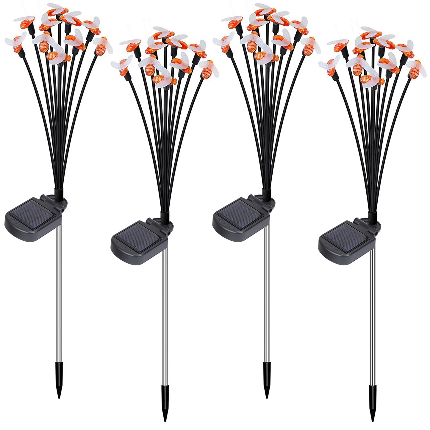 LJGelectro - 4Pack Solar Powered Stake Bee Light 2 Lighting Mode Lifelike Firefly Decorative Stake Lamp IP65 Waterproof Outdoor Landscape Garden Light Warm Yellow