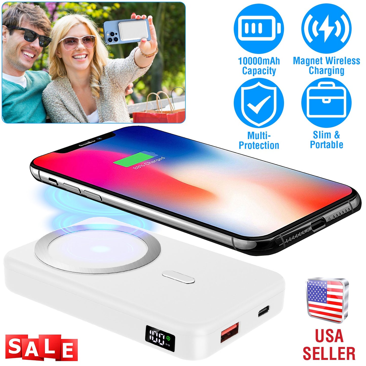 LJGelectro - Wireless Power Bank 10000mAh Magnetic Portable Charger 22.5W Fast Charging Fit for iPhone 12/13 /Pro/Mini/Pro Max