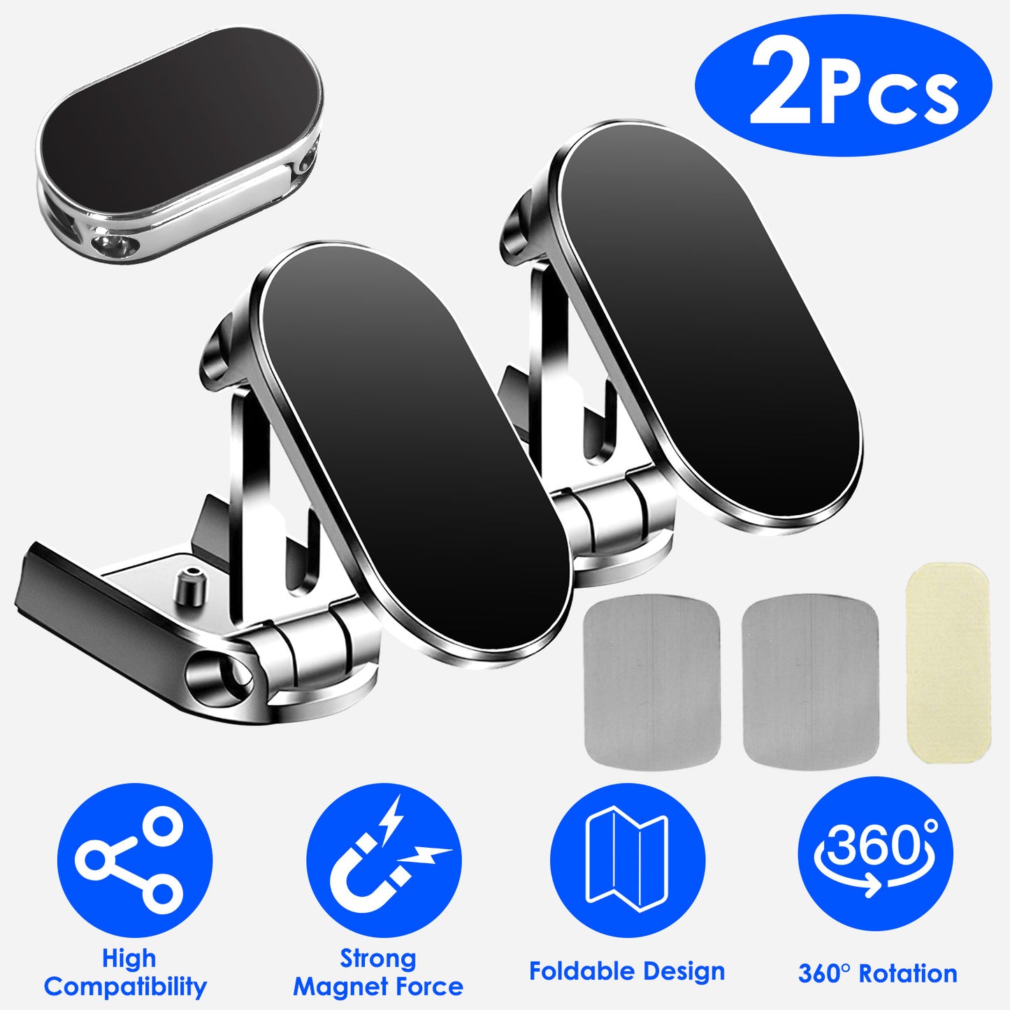 LJGelectro - 2 Pack Foldable Magnetic Car Phone Holder 360 Degree Adjustable Car Mount Hands Free Phone Holder Compatible with All Phones