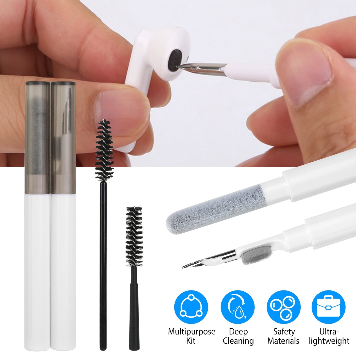 LJGelectro - Cleaning Kit Short Spiral Brush Long Spiral Brush Cleaning Pen Flocking Sponge Brush Pen Fit For Airpods Charging Case Camera Phone