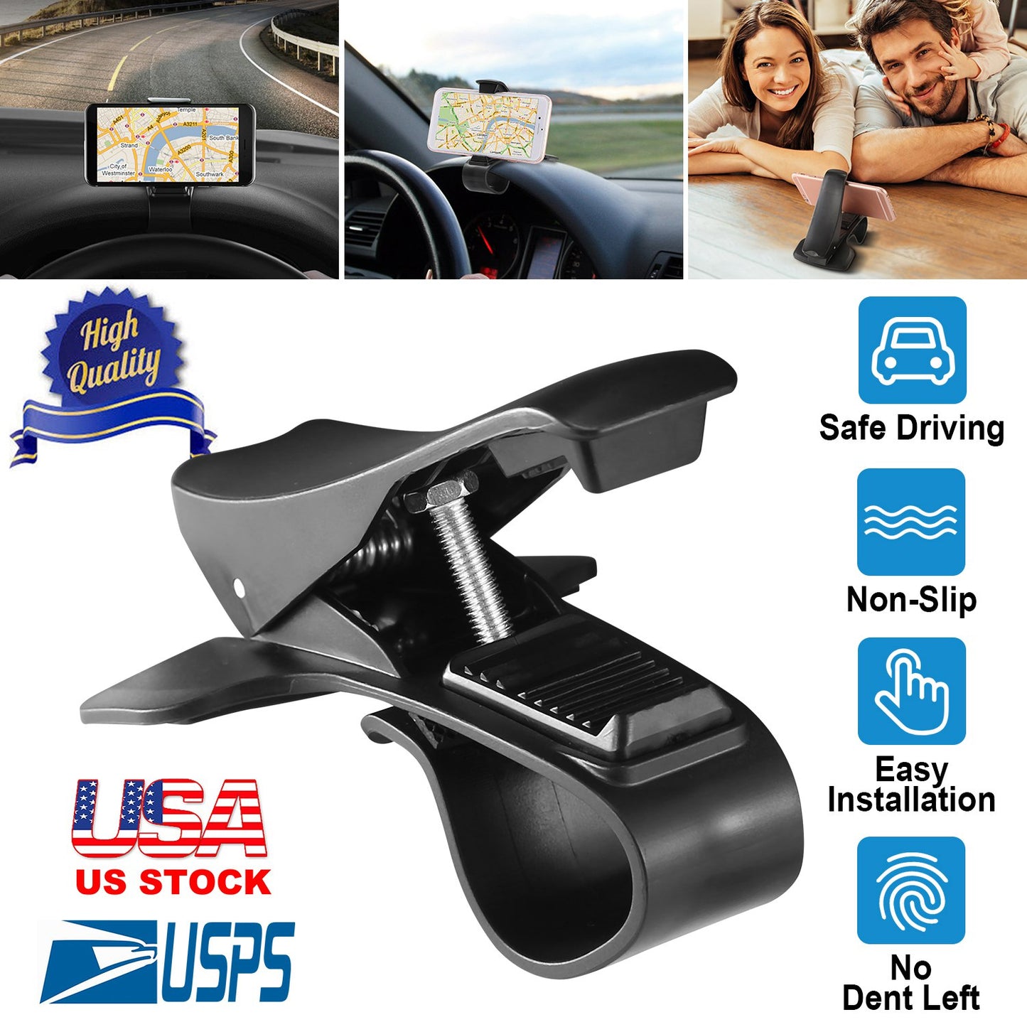 LJGelectro - Car Phone Mount Non-Slip Dashboard Phone Holder Adjustable Phone Car Cradle Clip for iPhone XS XS Max XR Galaxy S10 S9 S8 LG GPS Device