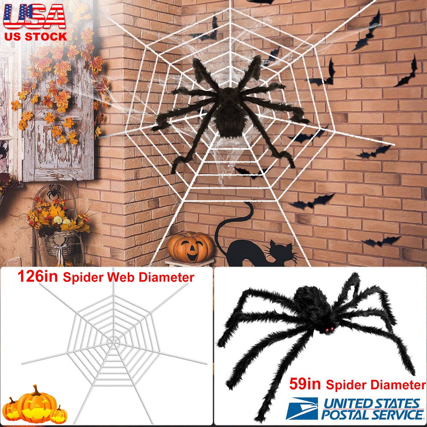 LJGelectro - Halloween Decorations Spider Outdoor 59inch Halloween Spider with 126 inch Tarantula Mega Spider Web Hairy Poseable Scary Spider Outdoor Yard Creepy D